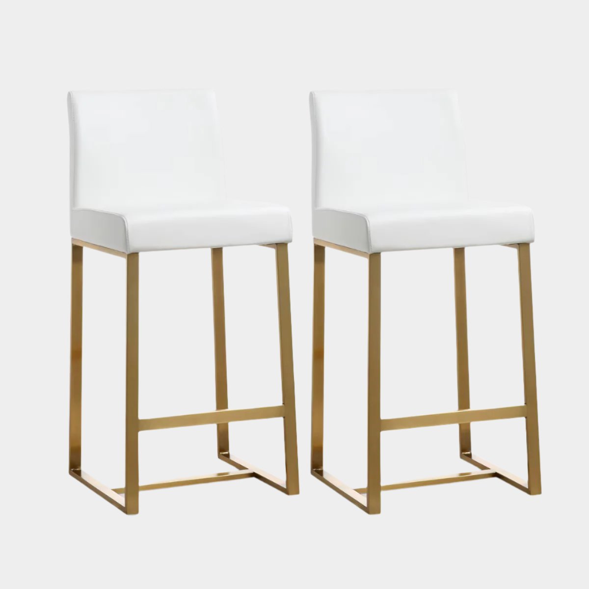 Tabouret de bar en cuir vegan blanc et acier doré Denmark - Lot de 2