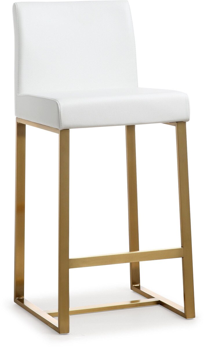 Tabouret de bar en cuir vegan blanc et acier doré Denmark - Lot de 2