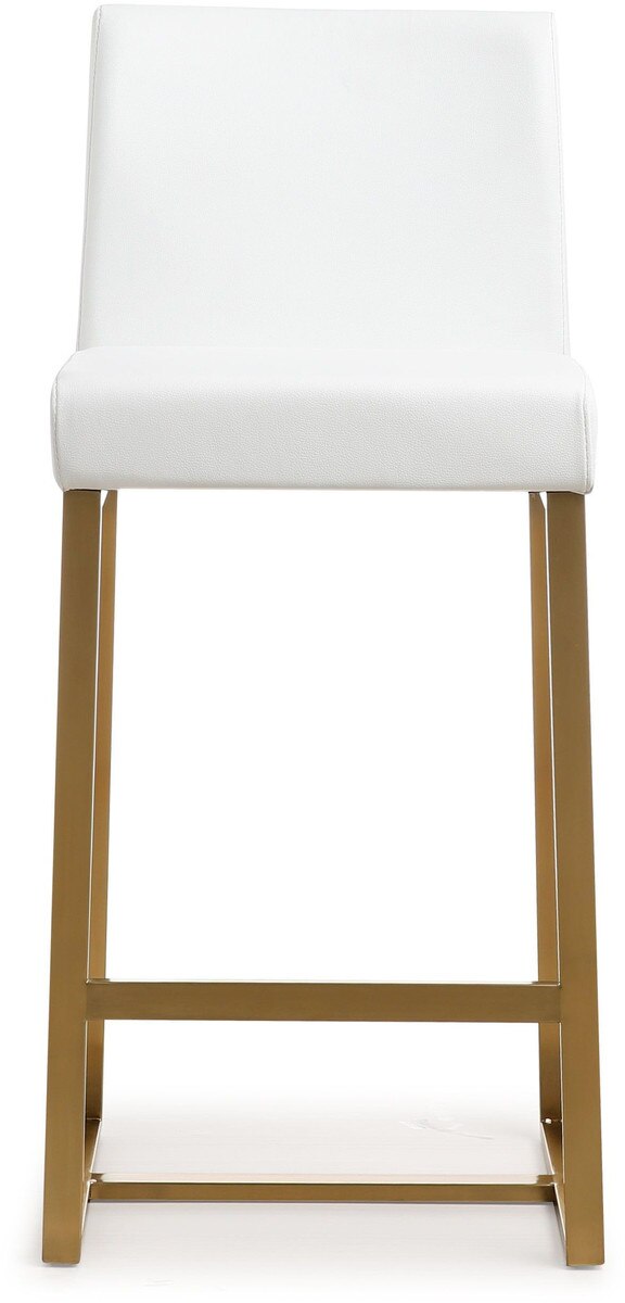 Tabouret de bar en cuir vegan blanc et acier doré Denmark - Lot de 2