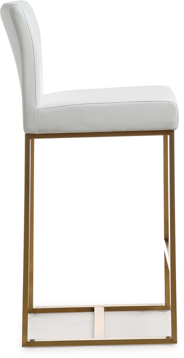 Tabouret de bar en cuir vegan blanc et acier doré Denmark - Lot de 2