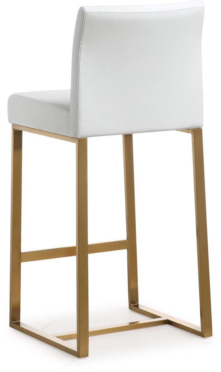 Tabouret de bar en cuir vegan blanc et acier doré Denmark - Lot de 2