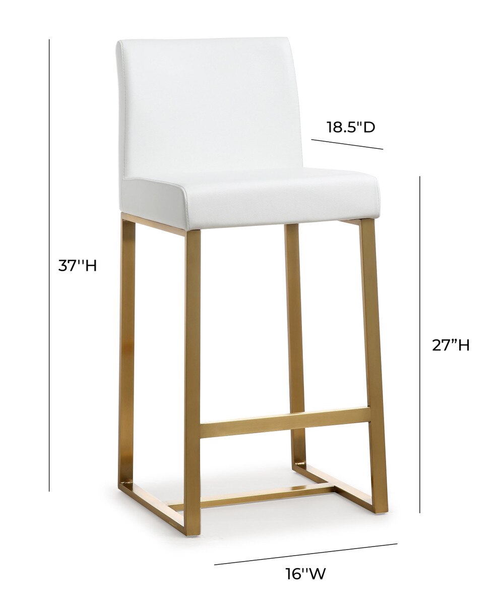Tabouret de bar en cuir vegan blanc et acier doré Denmark - Lot de 2