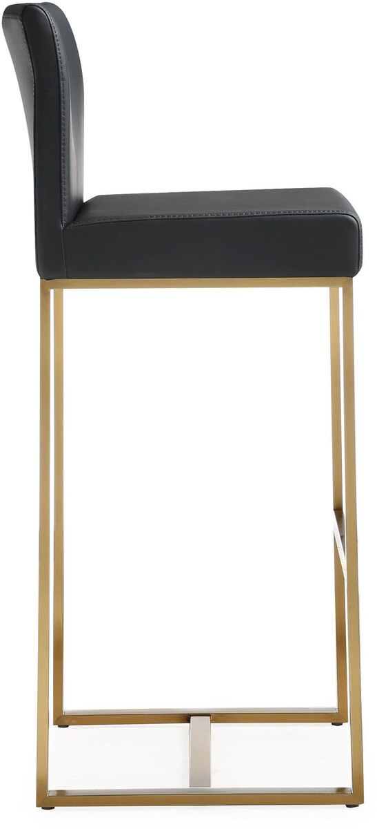 Tabouret de bar en cuir vegan noir et acier doré Denmark - Lot de 2