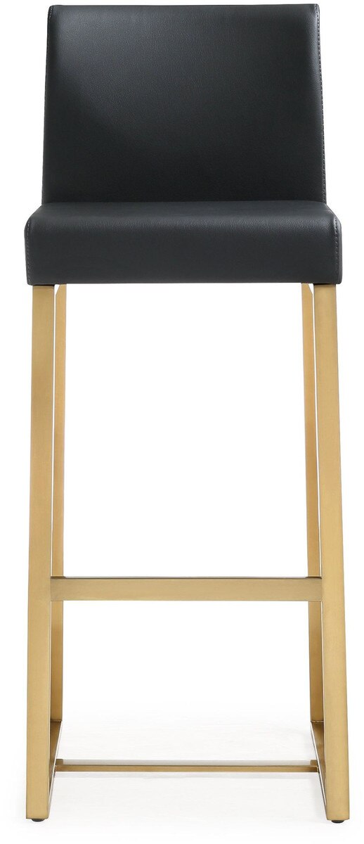 Tabouret de bar en cuir vegan noir et acier doré Denmark - Lot de 2