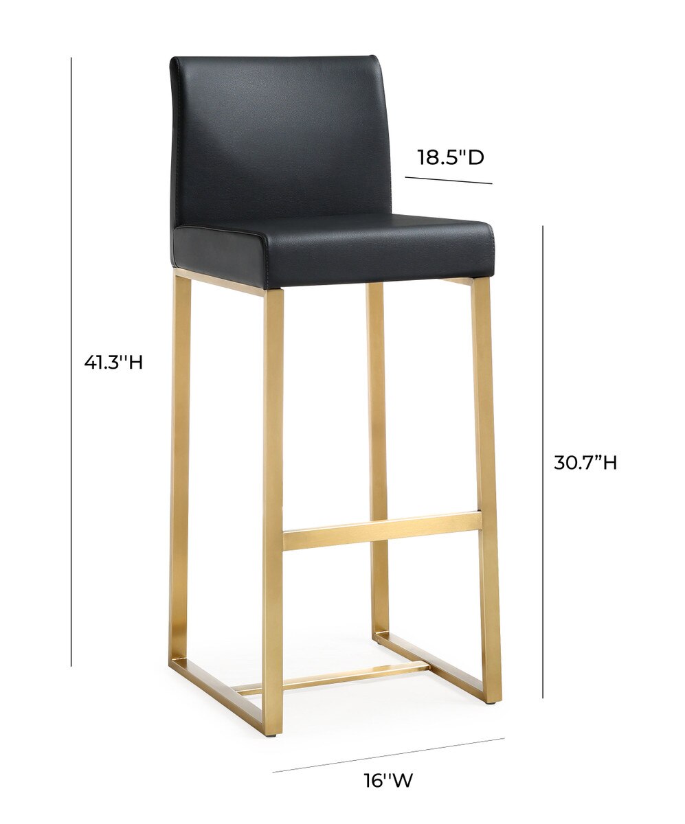 Tabouret de bar en cuir vegan noir et acier doré Denmark - Lot de 2