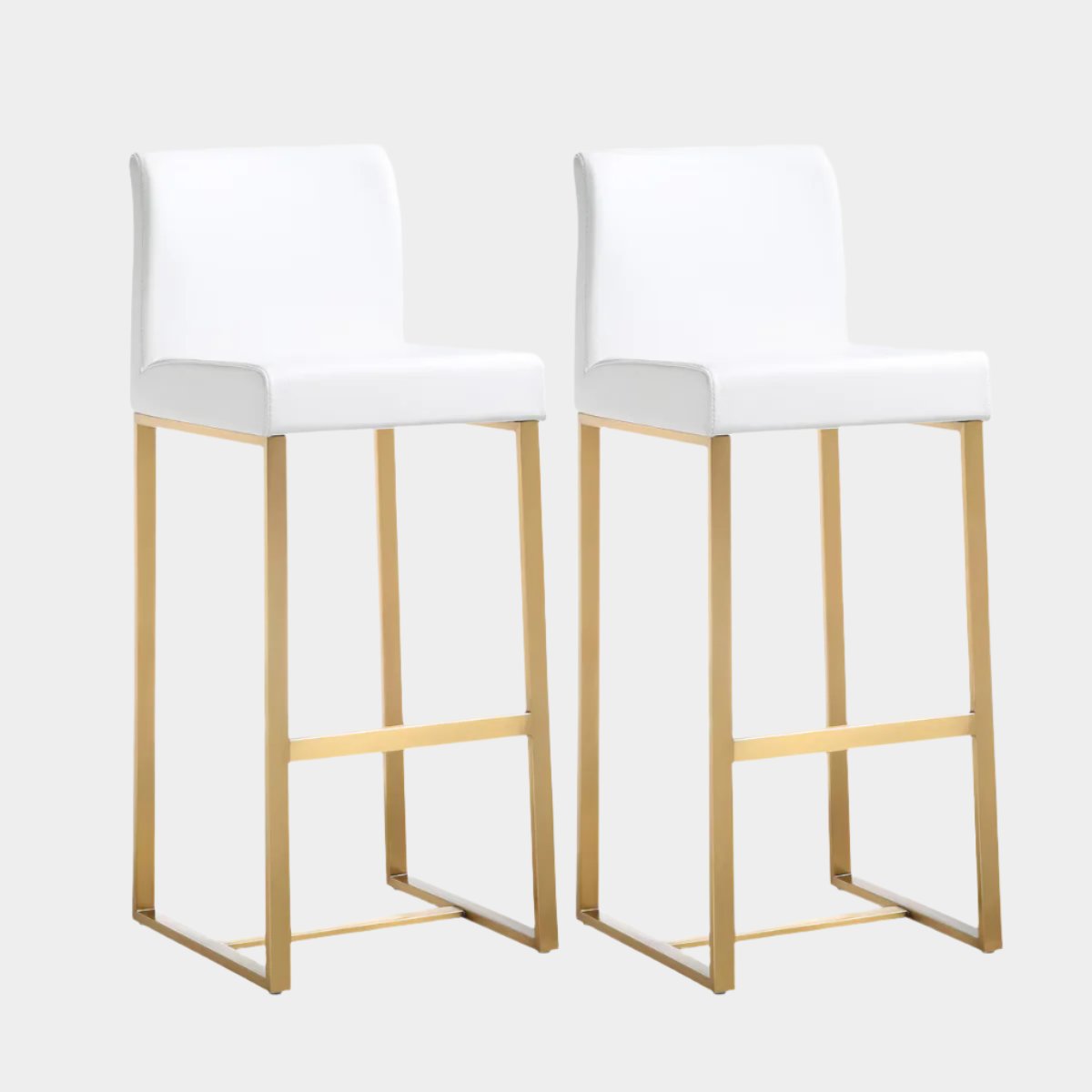 Tabouret de bar en cuir vegan blanc et acier doré Denmark - Lot de 2