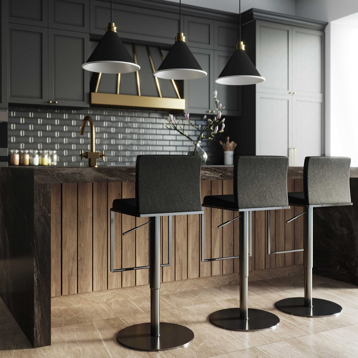 Tabouret Amalfi Black Performance en cuir vegan sur noir