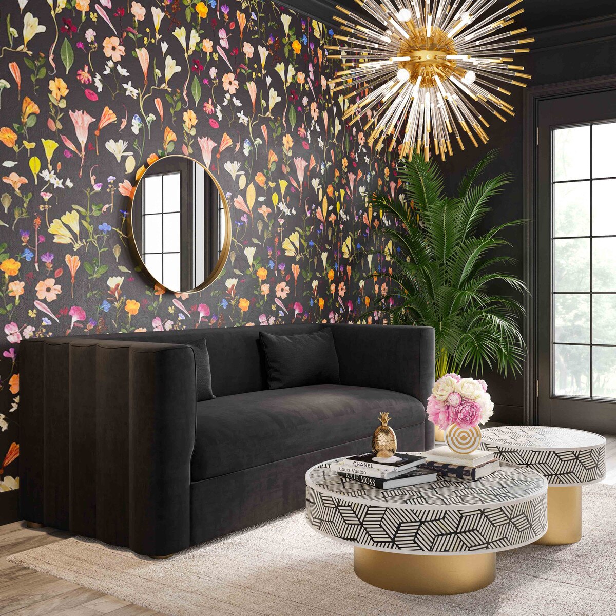 Canapé modulable en velours noir Callie - LAF