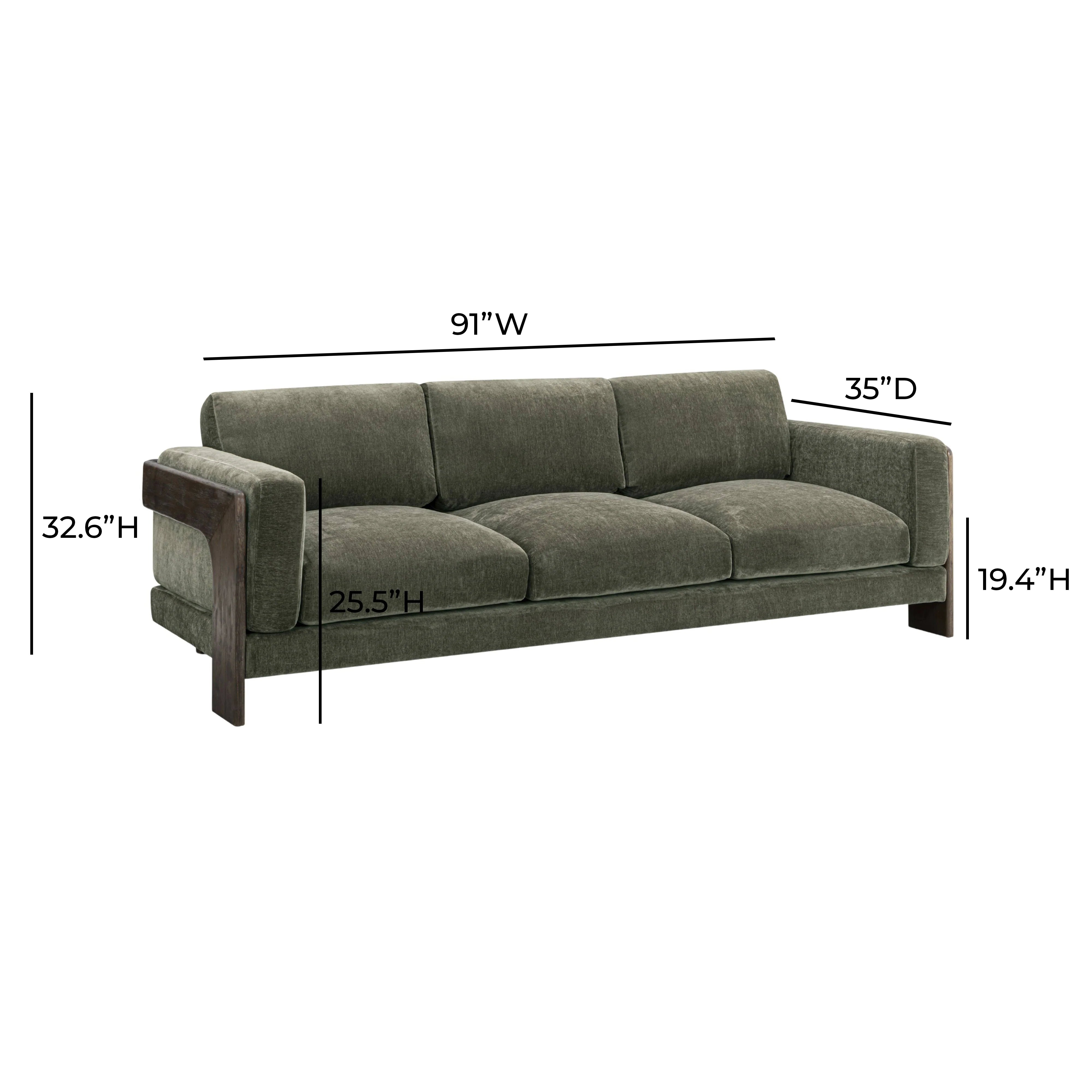 Elyn 91" Olive Green Upcycled Contract-Grade Chenille Sofa