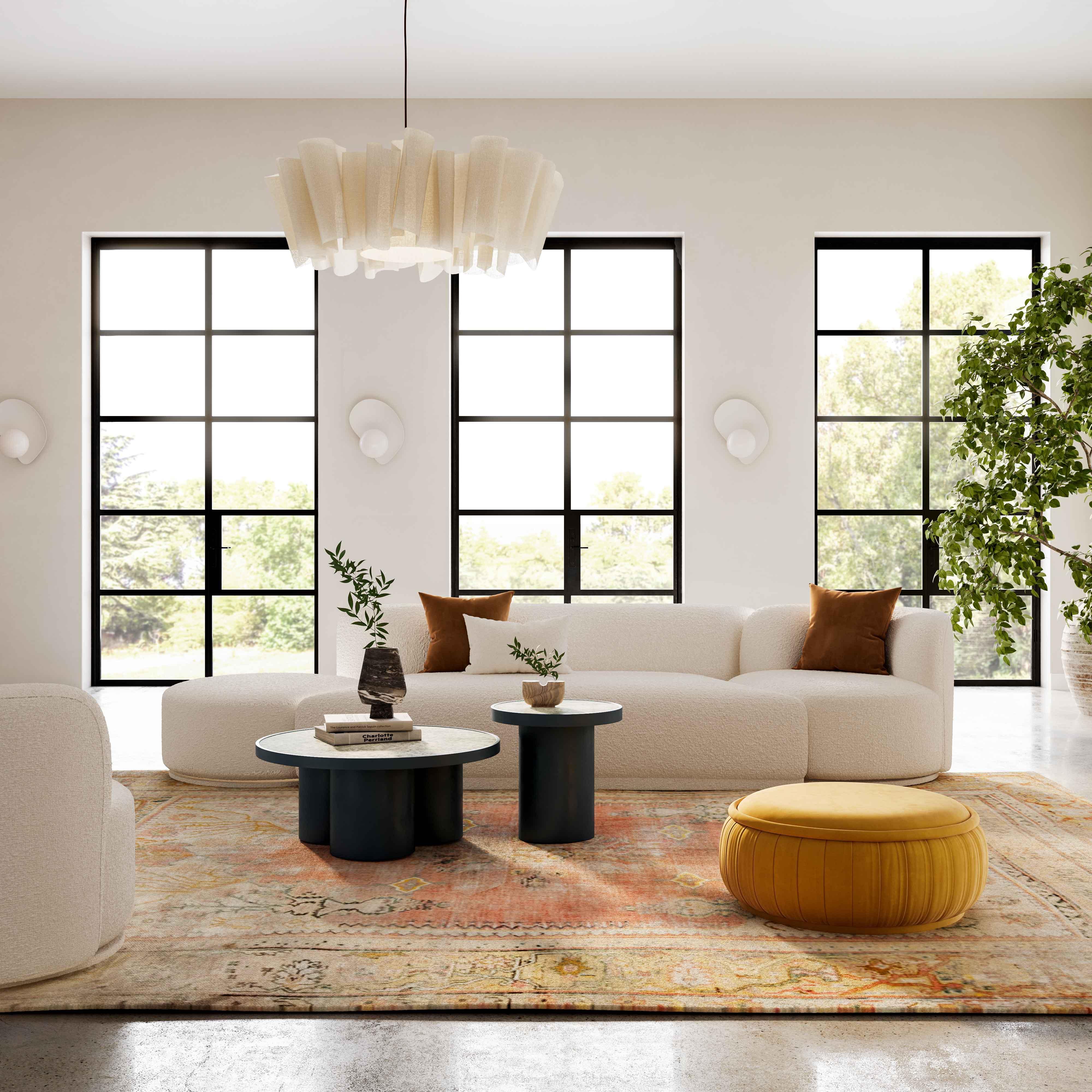 Fickle 144" 3-Piece Cream Performance Boucle Chaise Modular Sofa