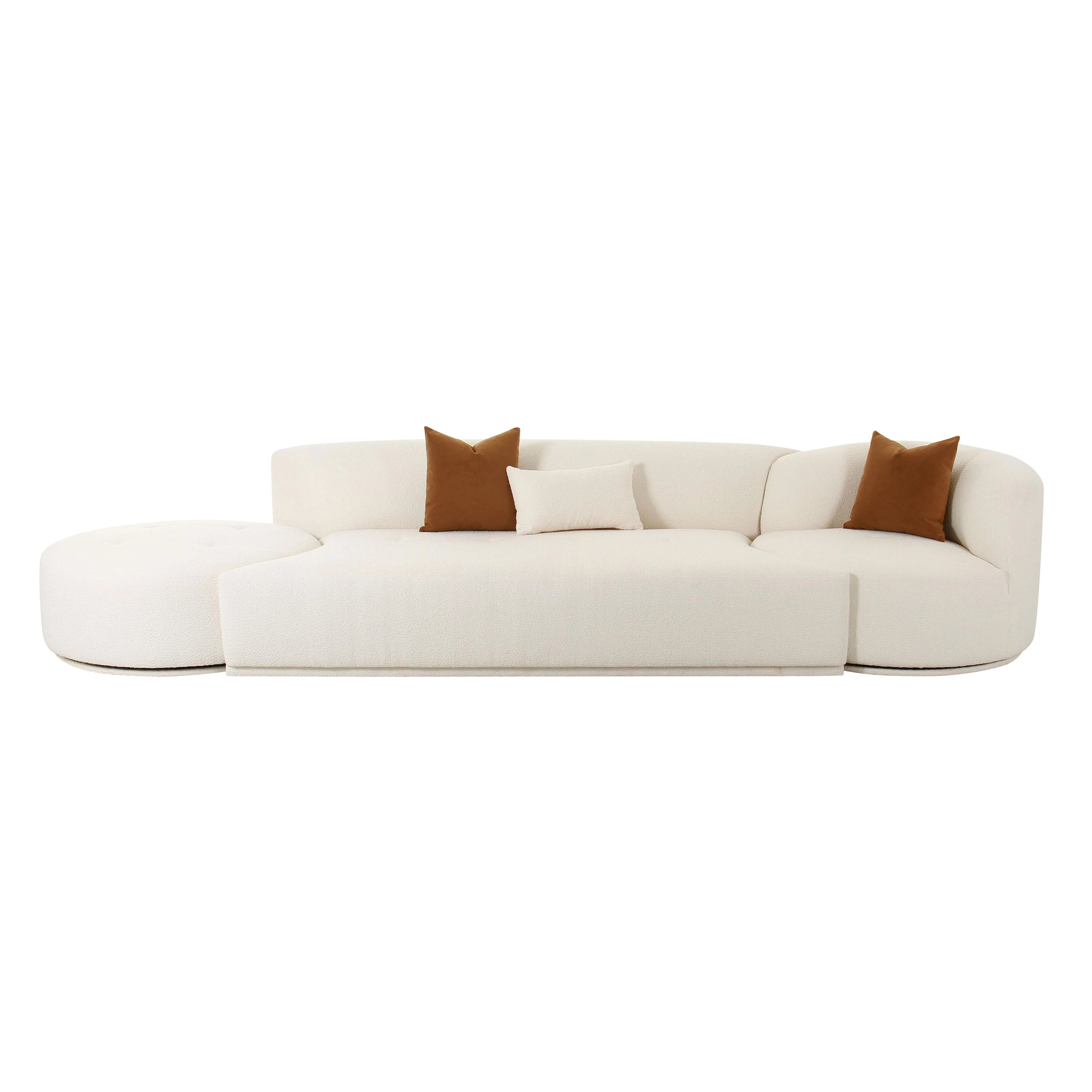 Canapé modulaire avec méridienne 3 pièces Boucle crème Fickle