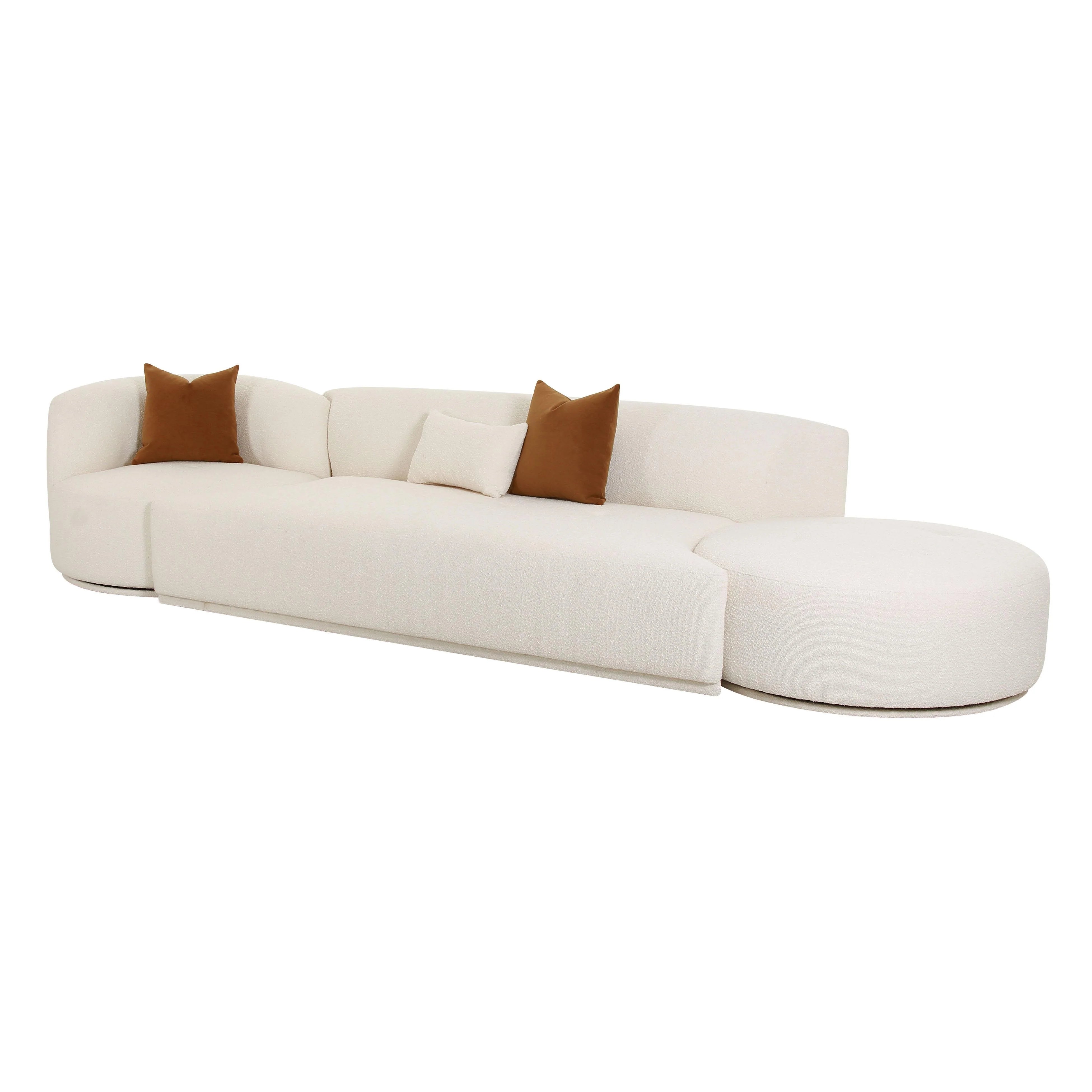 Canapé modulaire avec méridienne 3 pièces Boucle crème Fickle
