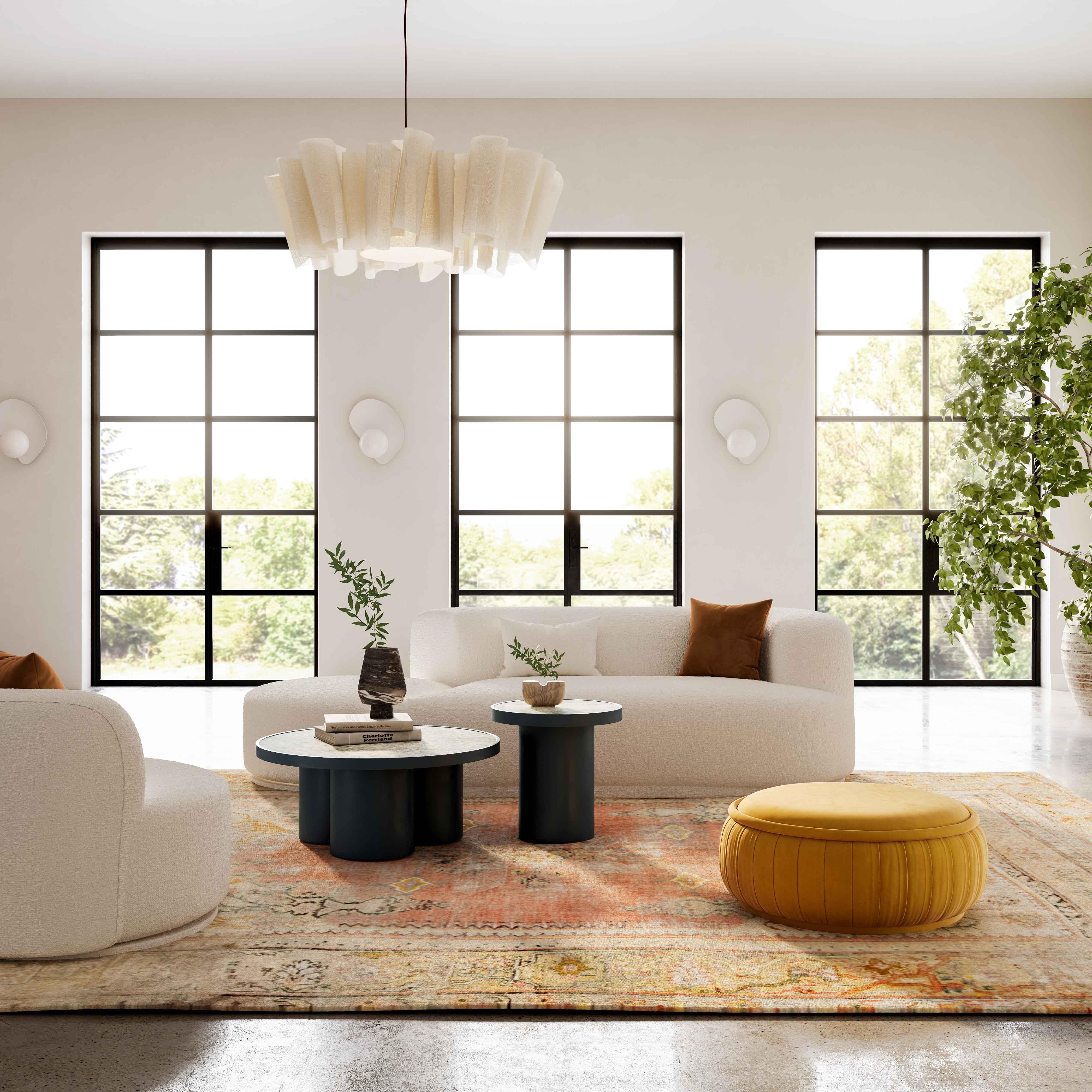 Fickle 112" 2-Piece Cream Performance Boucle Chaise Modular Sofa