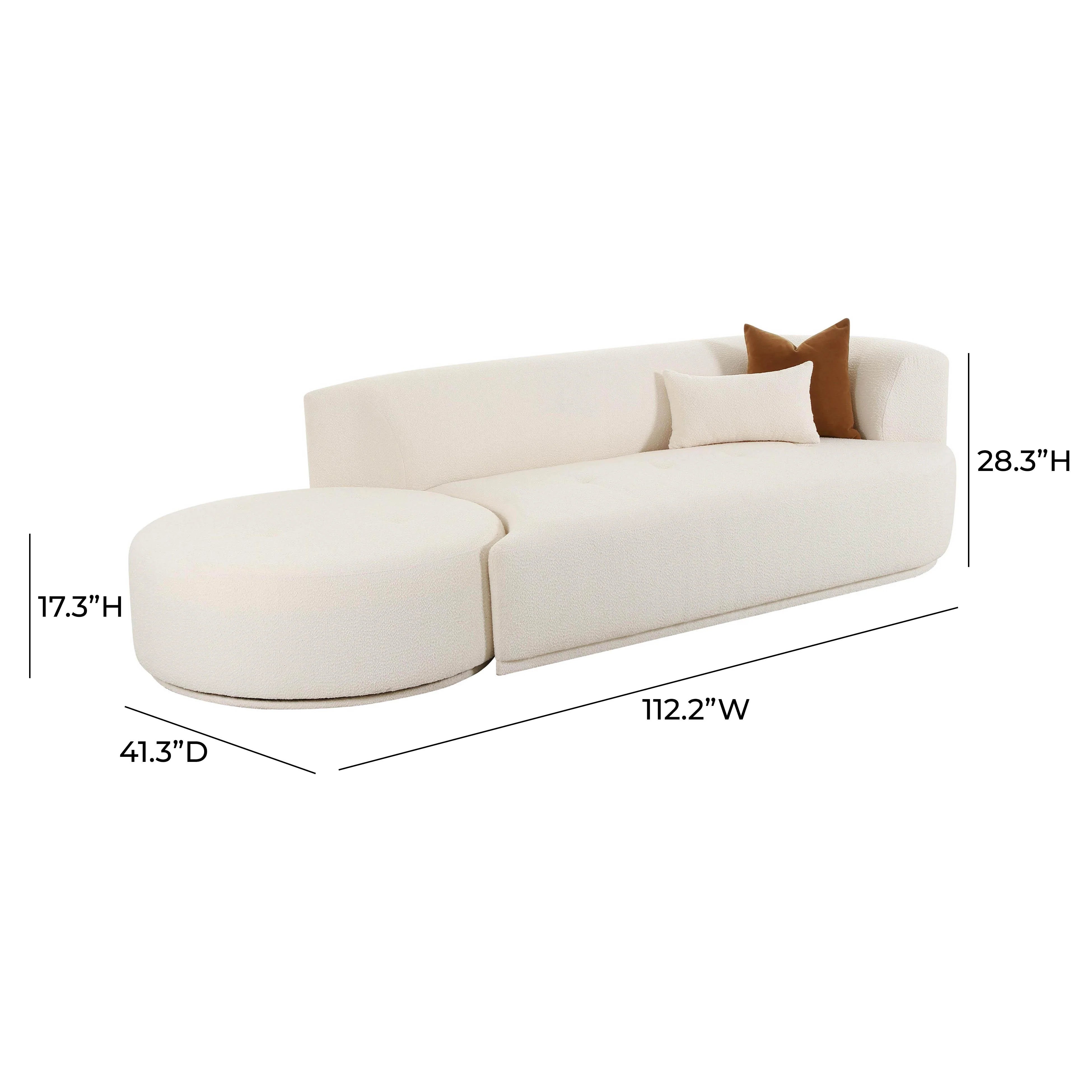 Canapé modulaire avec méridienne 2 pièces Fickle crème Boucle