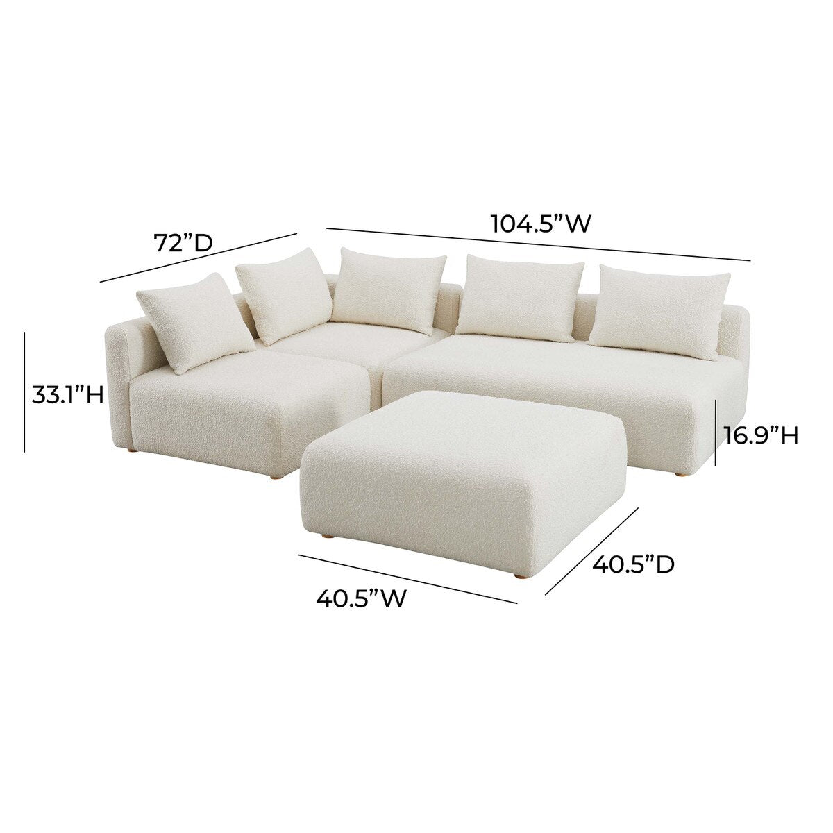 Chaise sectionnelle modulaire 4 pièces Hangover Cream Boucle