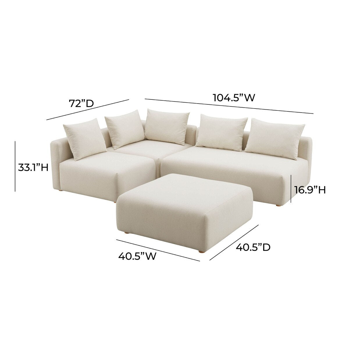 Chaise sectionnelle modulaire 4 pièces Hangover Cream Performance Linen