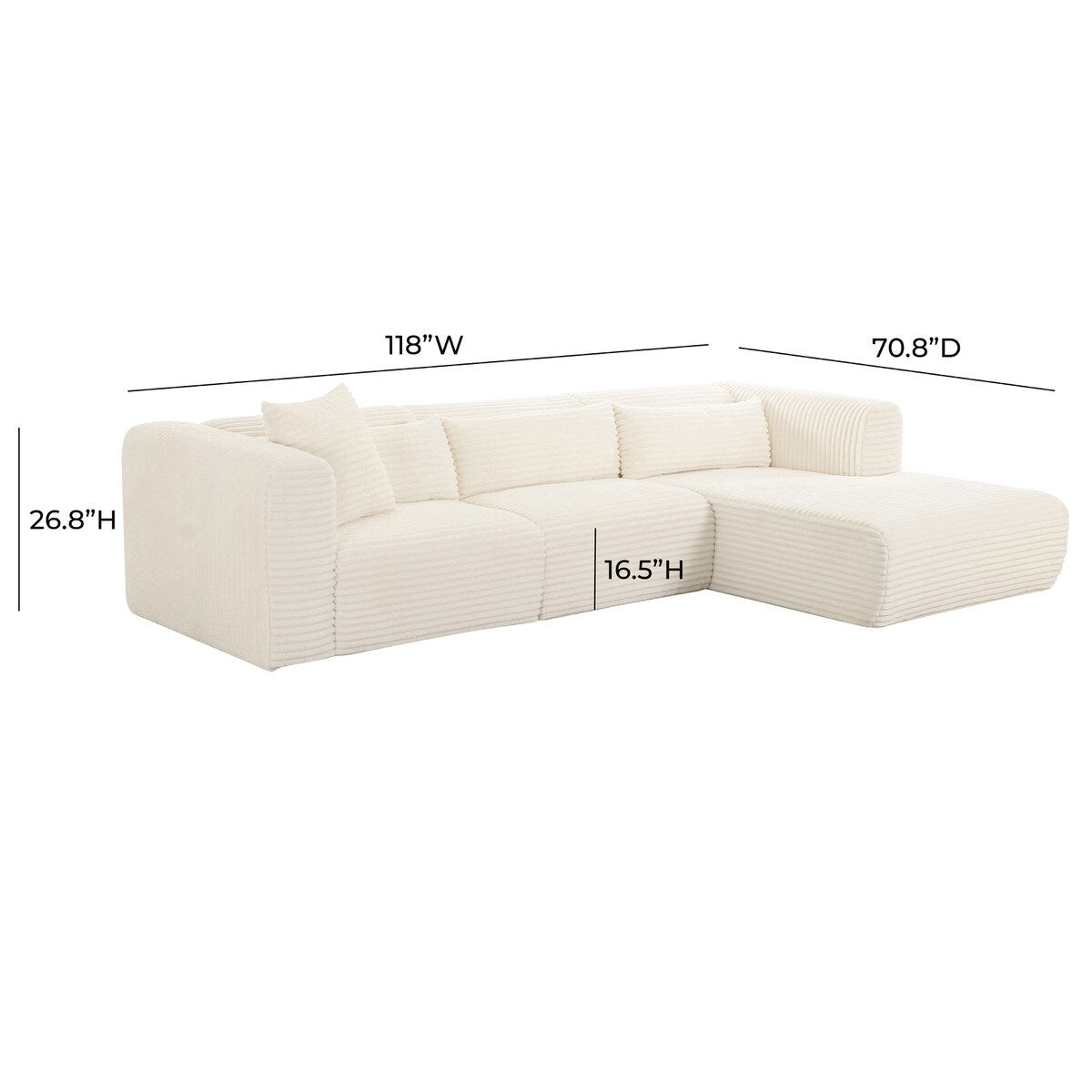 Canapé modulable RAF surdimensionné en velours côtelé crème Tarra Fluffy
