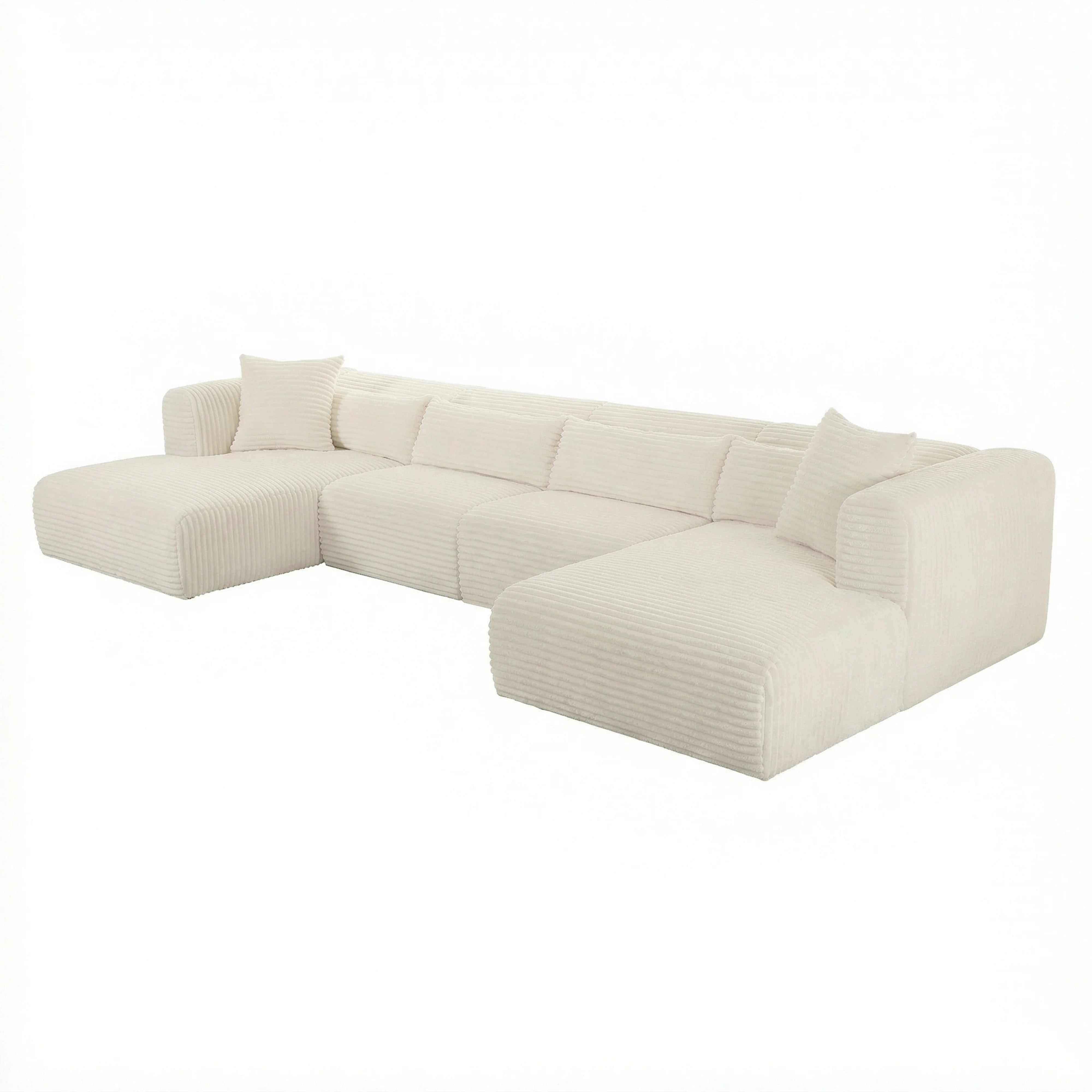 Tarra 4-Piece Fluffy Oversized Performance Corduroy Modular U-Sectional