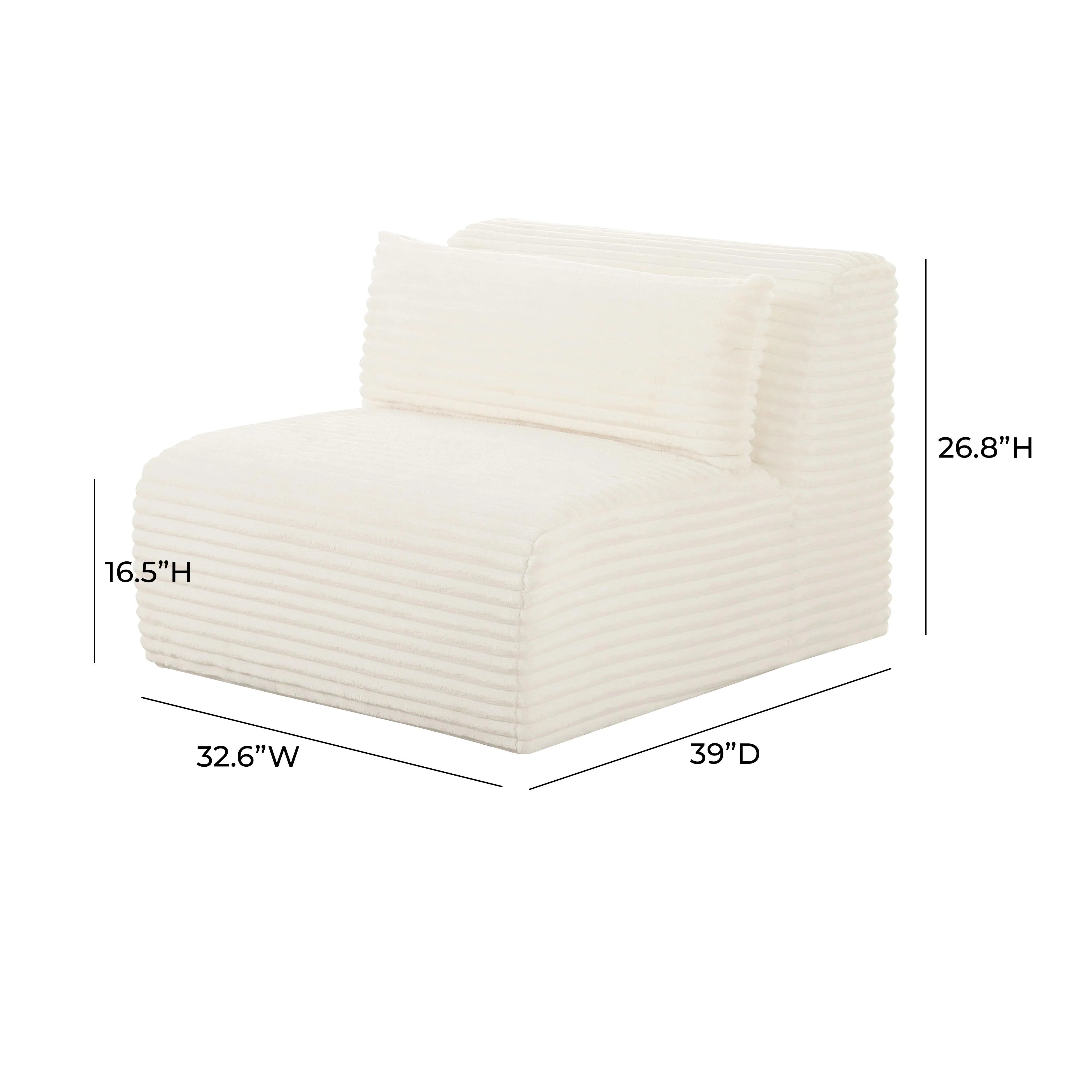 Chaise modulaire sans accoudoirs surdimensionnée en velours côtelé crème Tarra Fluffy