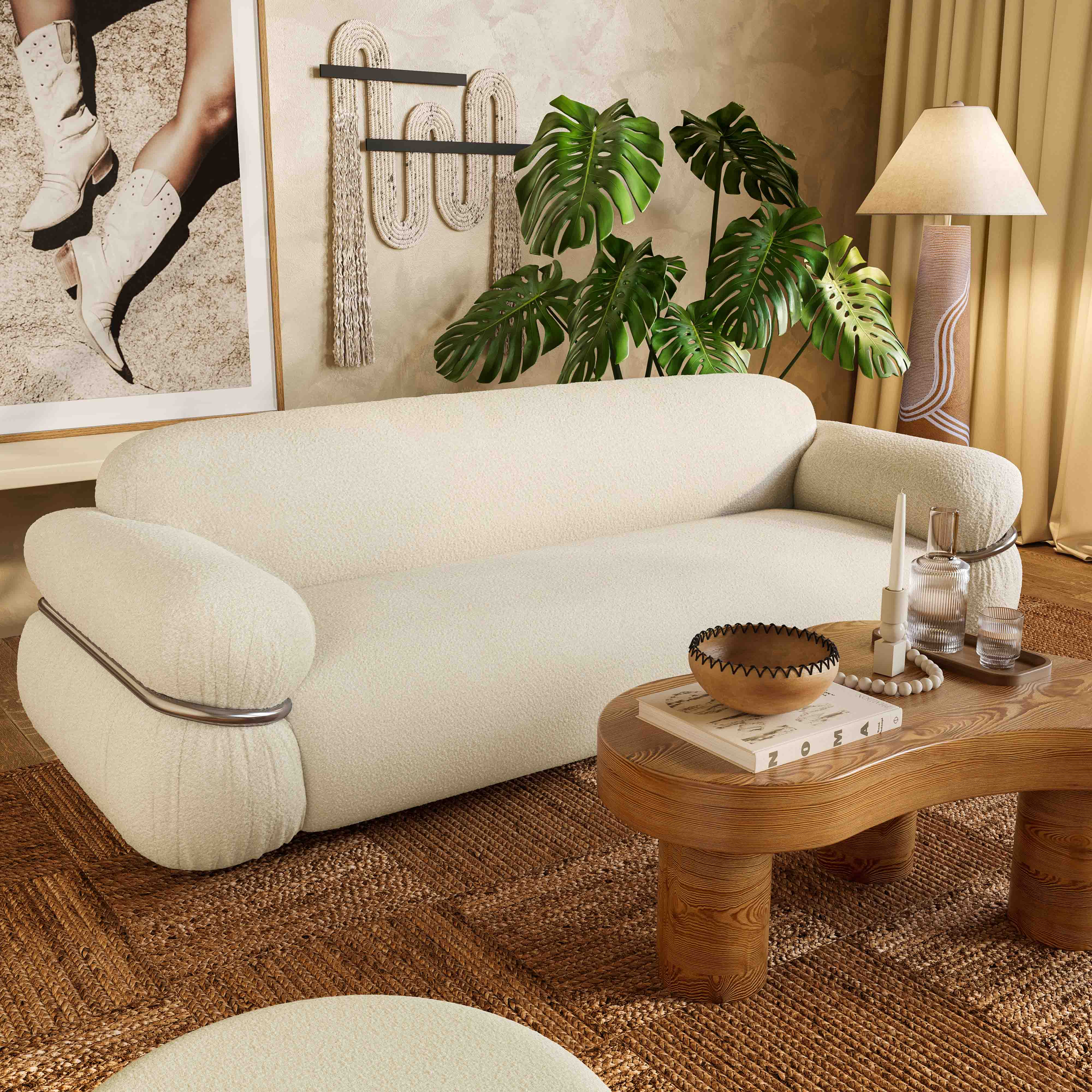 Leyla 98" Cream Performance Boucle Sofa
