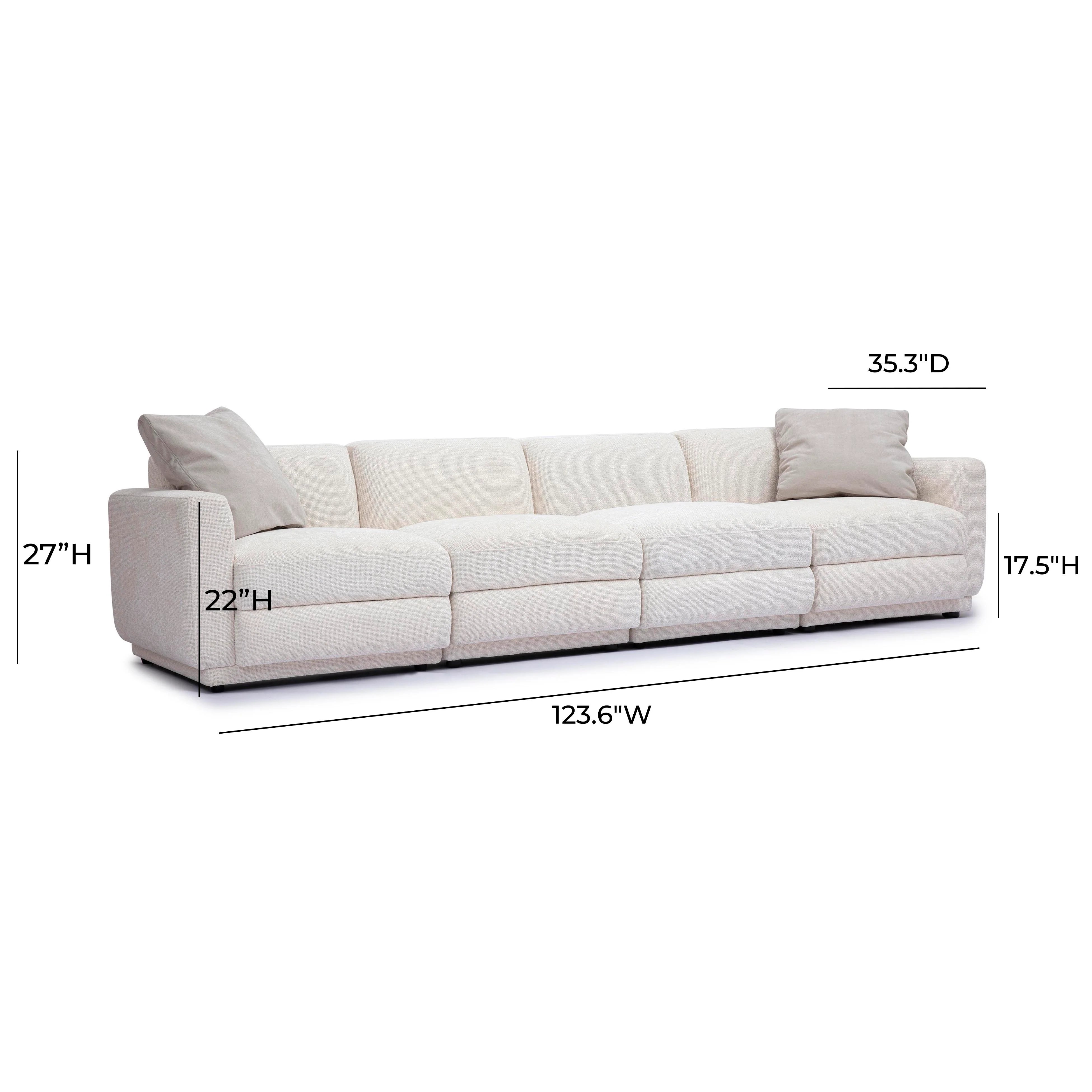 Perry 124" Cream Performance Chenille Modular Long Sofa