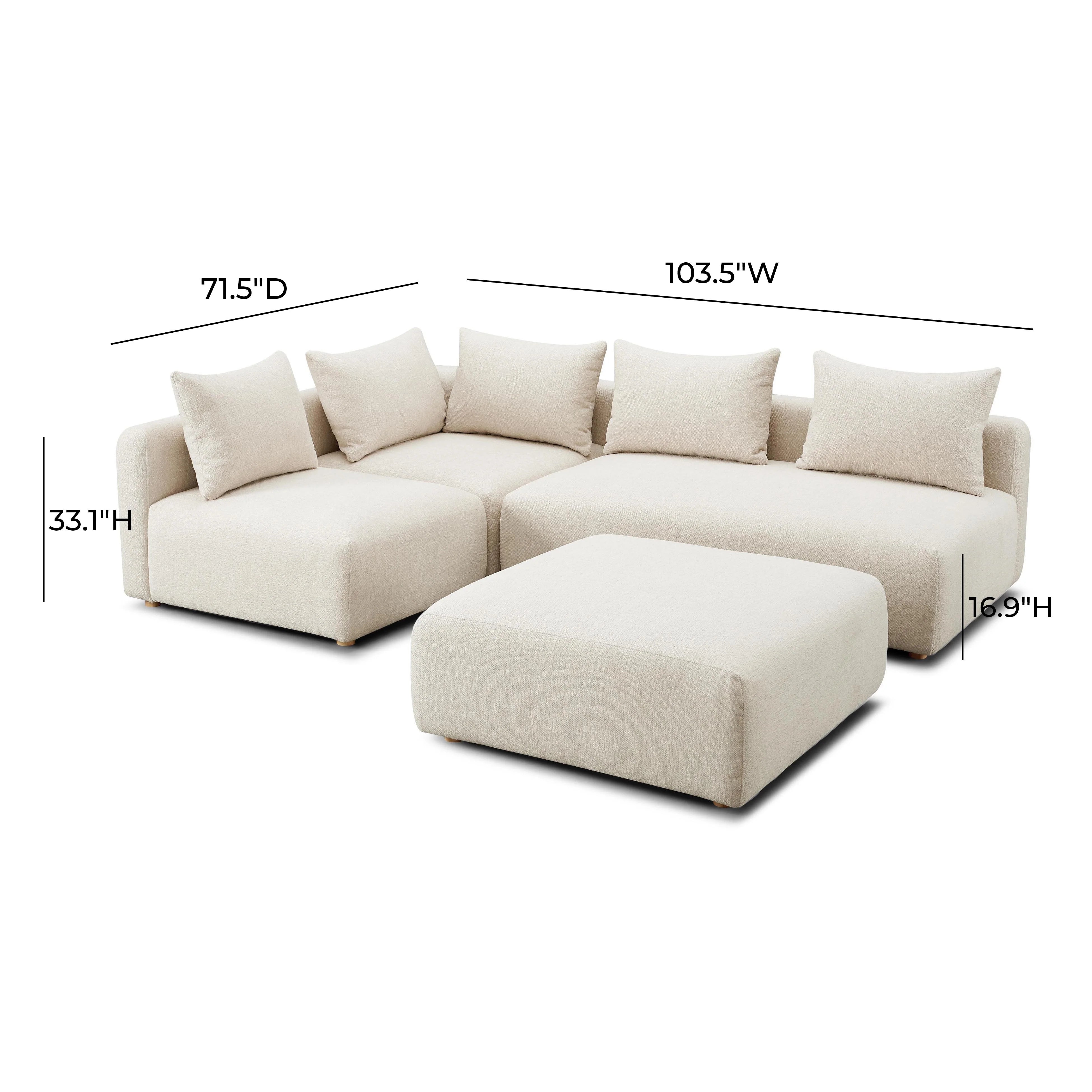 Hangover 4-Piece Contract-Grade Textured Fabric Modular Chaise Sectional