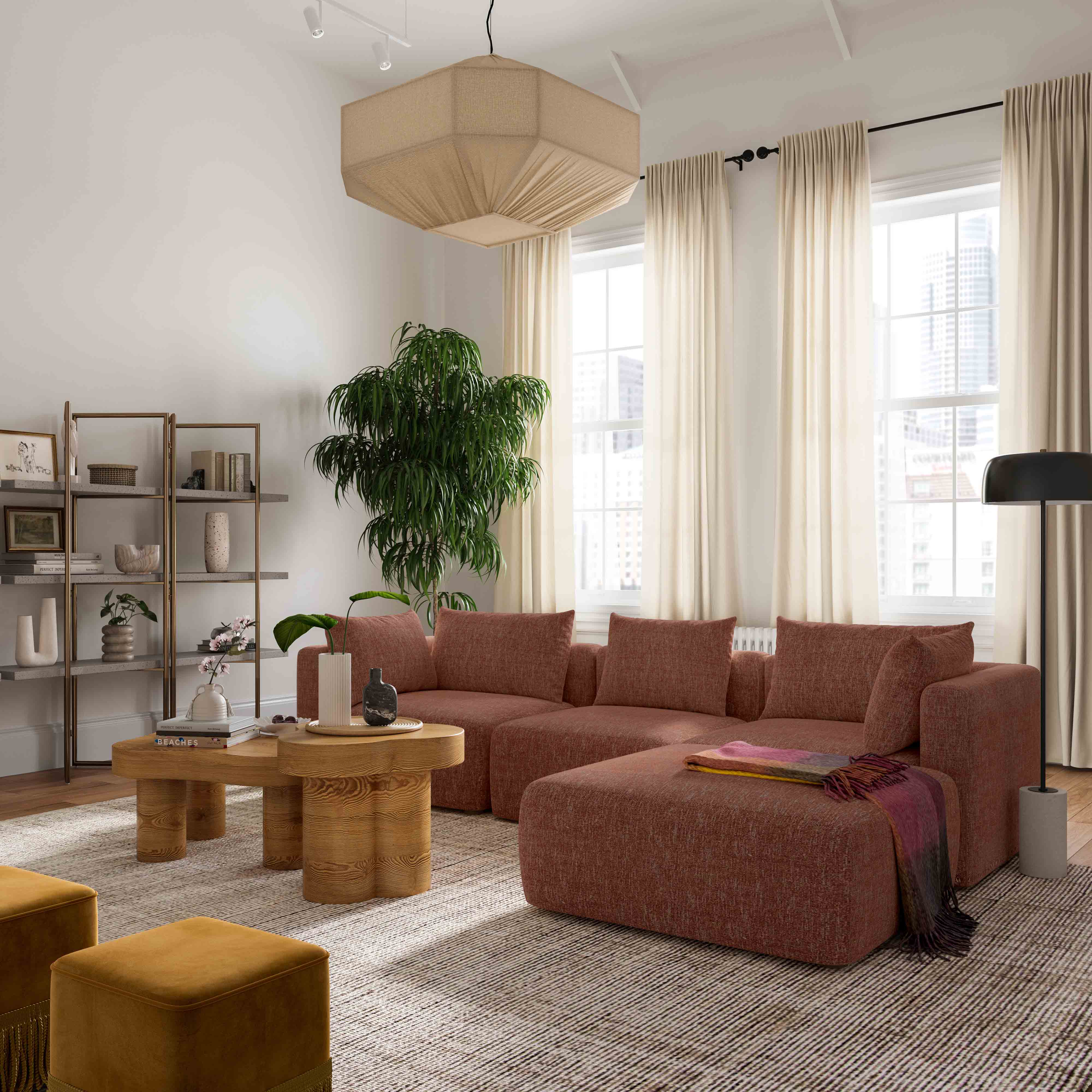 Hangover 4-Piece Contract-Grade Textured Fabric Modular Sectional