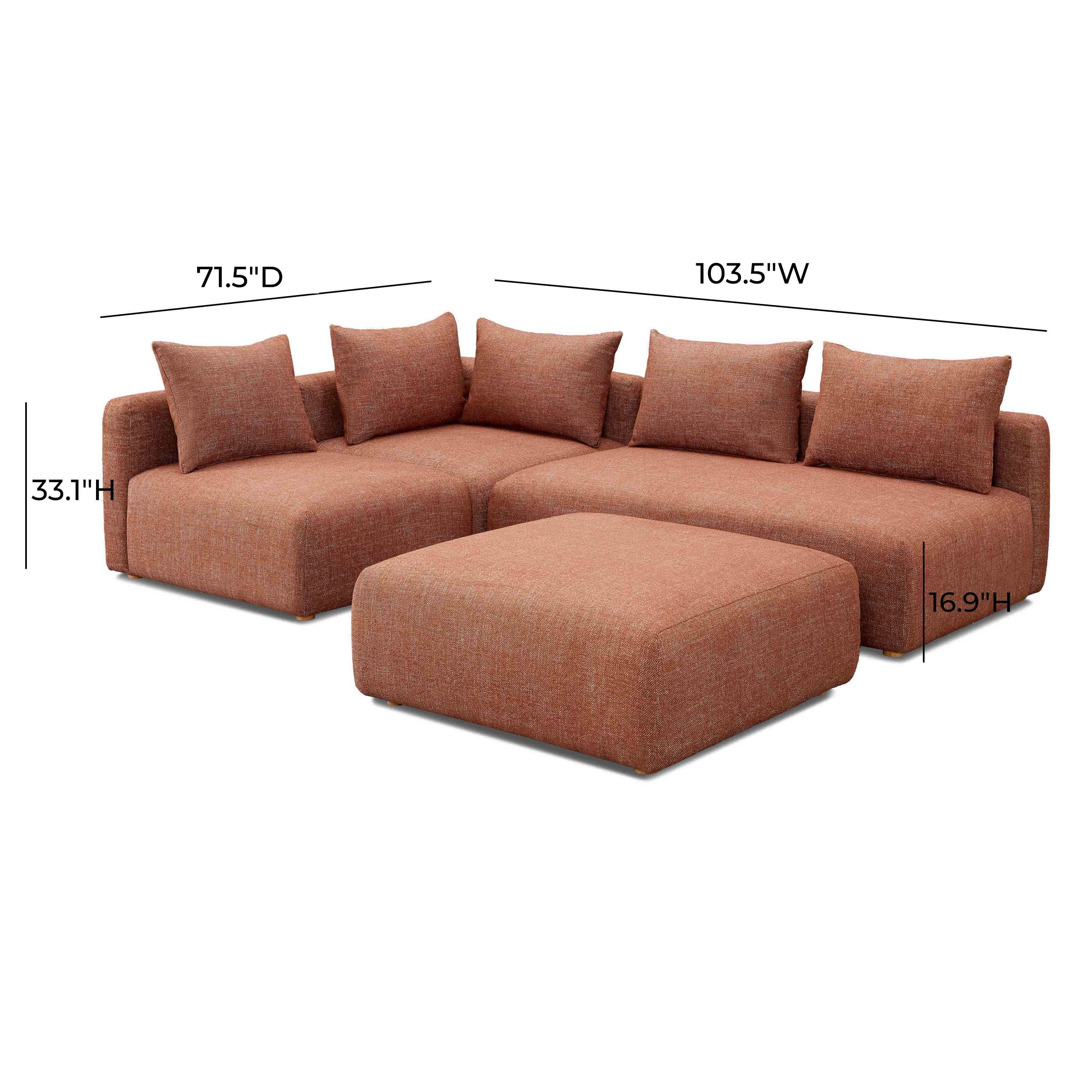 Hangover 4-Piece Contract-Grade Textured Fabric Modular Chaise Sectional