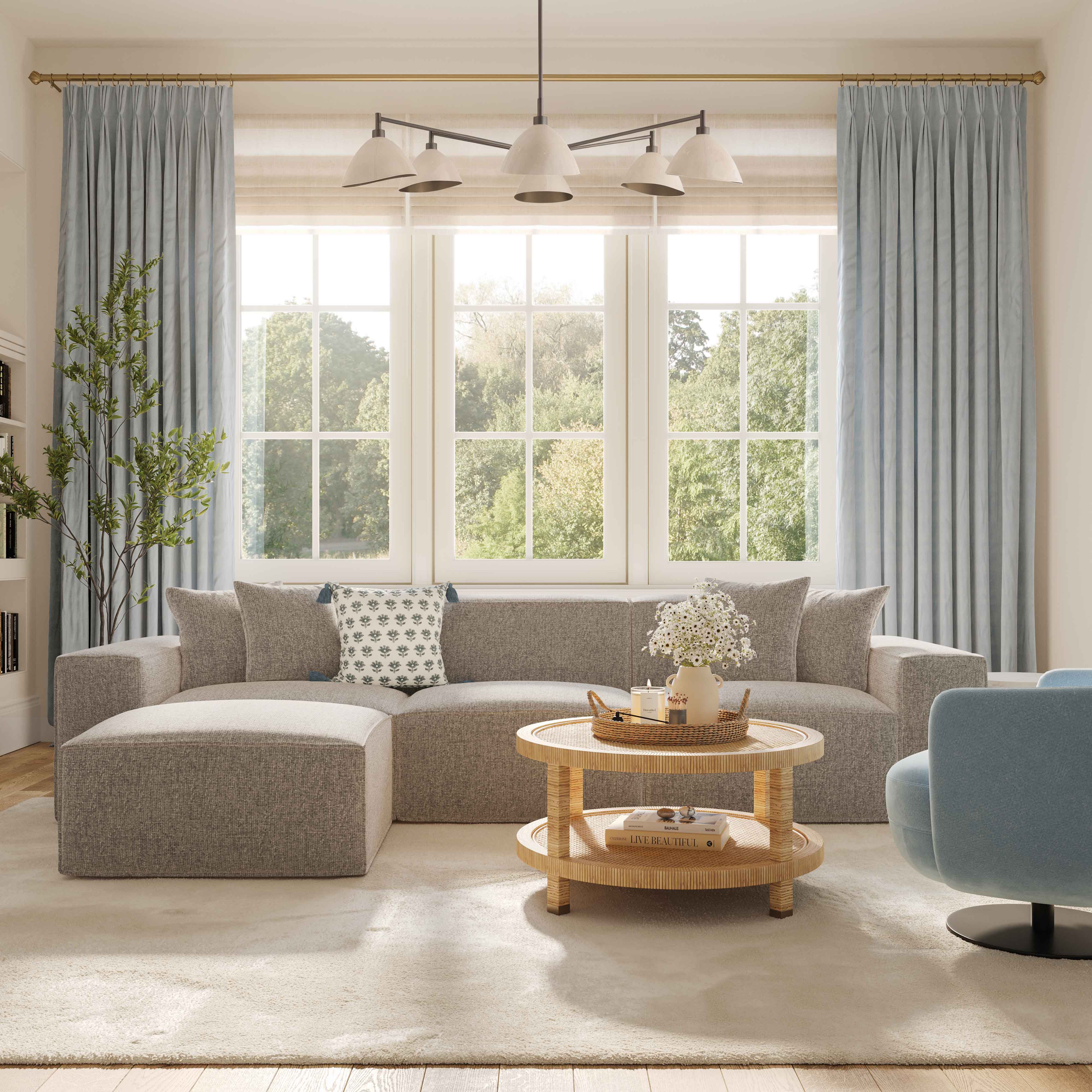 Mindy 115" Performance Chenille Basketweave Modular Sofa