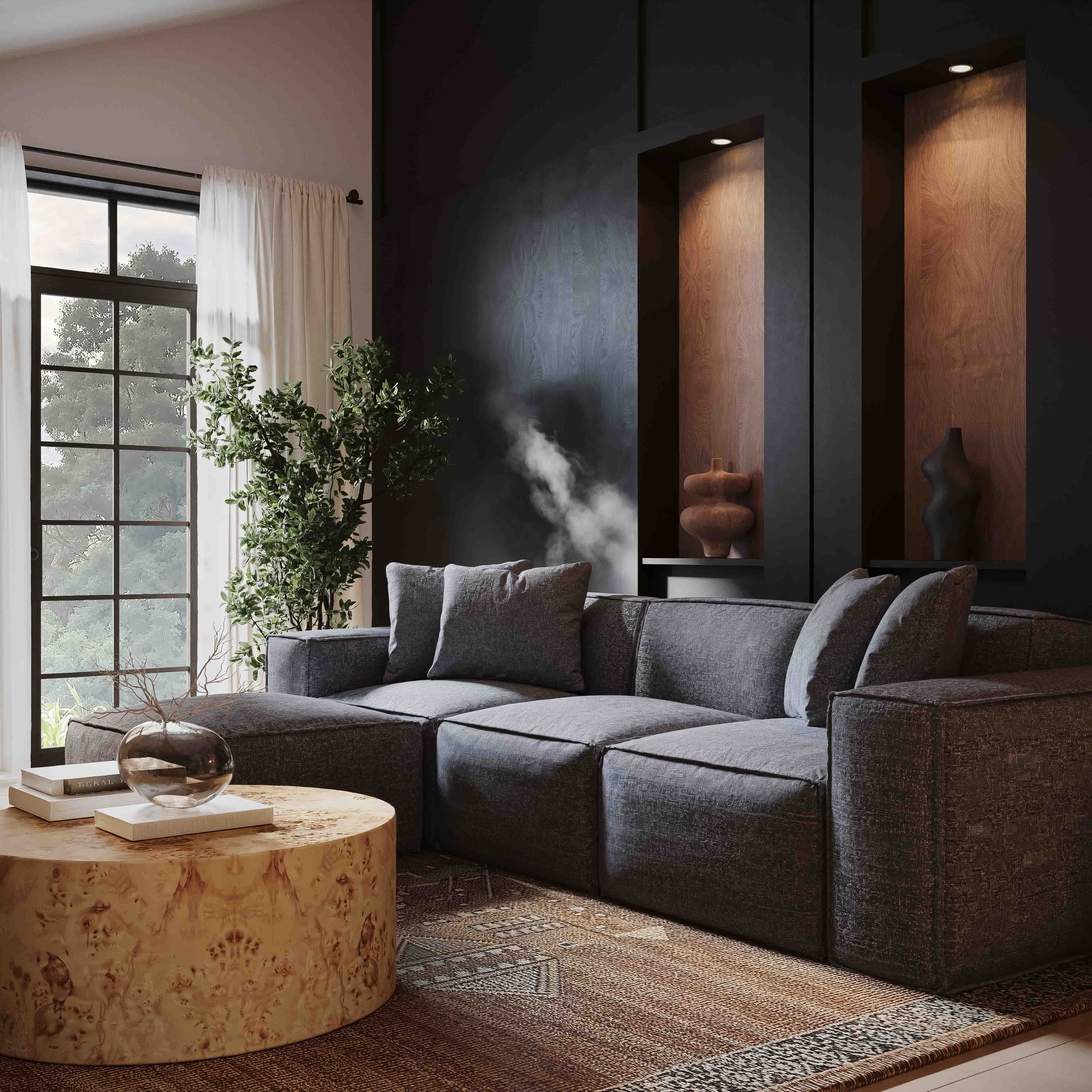 Mindy 115" Performance Chenille Basketweave Modular Sofa
