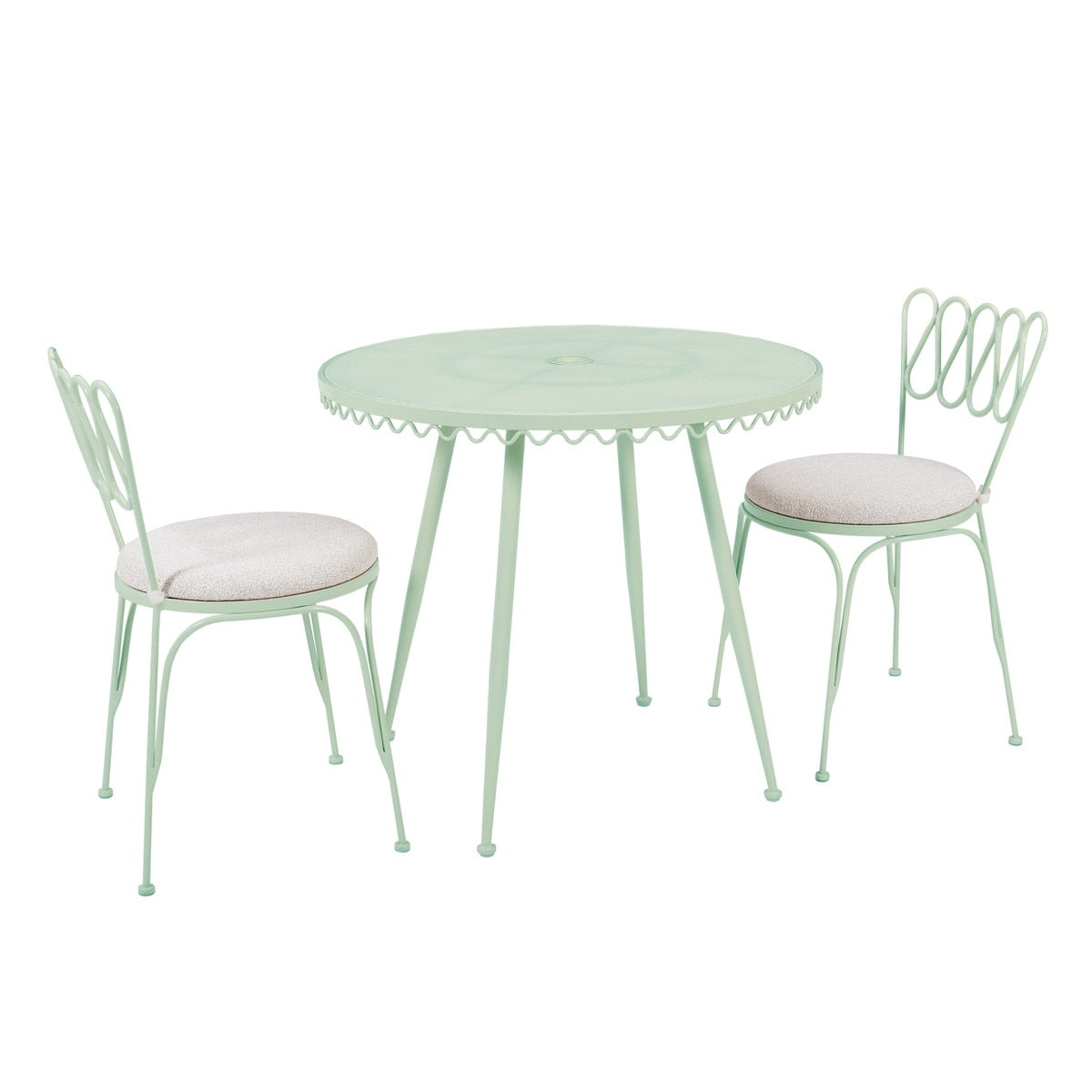 Table de café d'extérieur en fer forgé vert menthe Erica