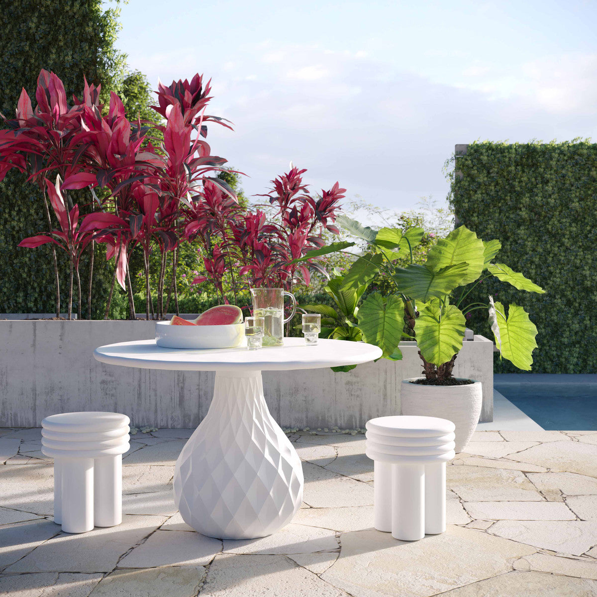 Table à manger ronde d'intérieur/extérieur en béton ivoire Tulum de 47 po