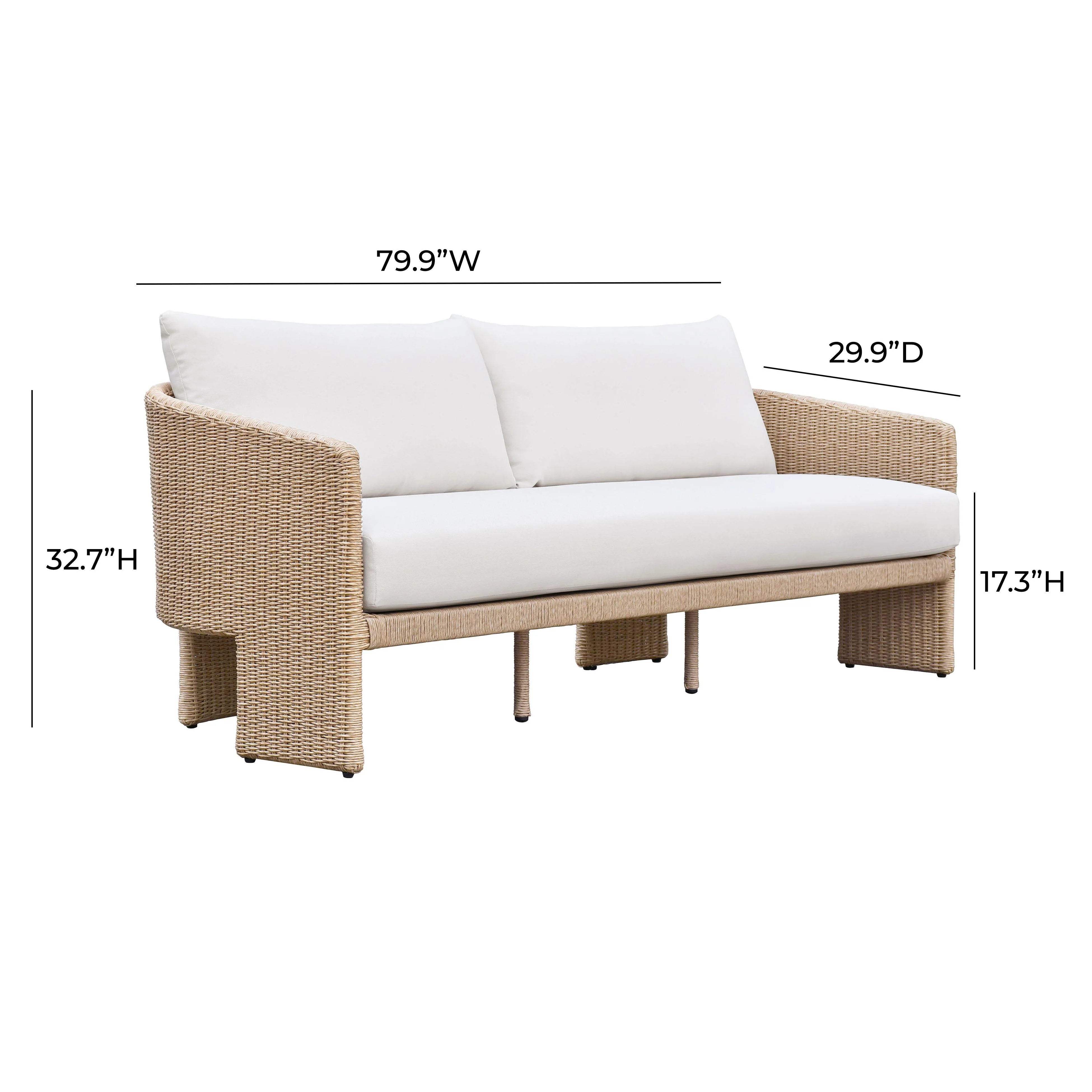 Alexa 80" Rattan Performance Fabric Outdoor Sofa