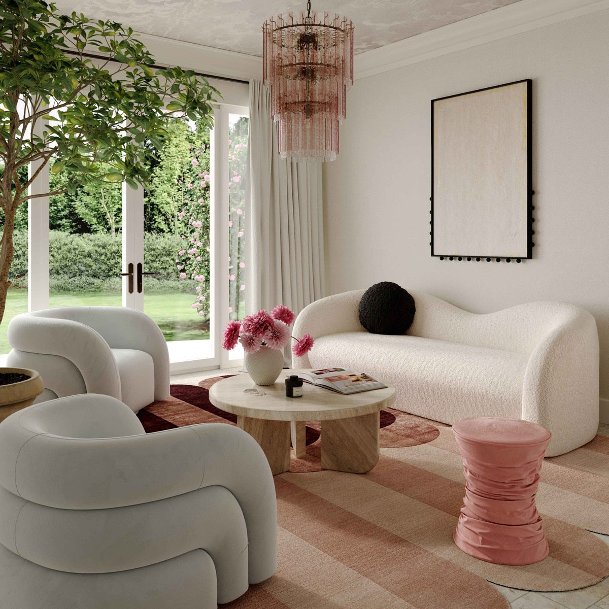 Pouf ajustable en velours froncé Bounce