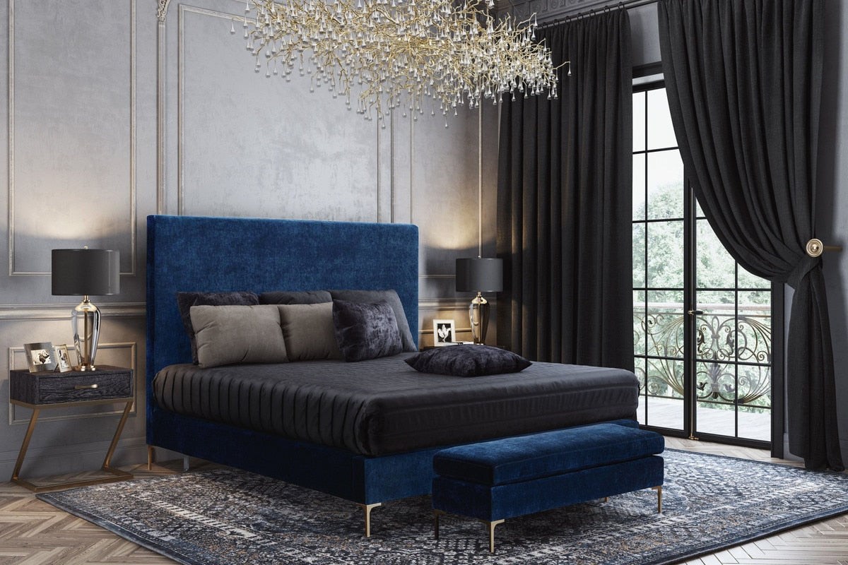 Banc en velours texturé bleu marine Delilah
