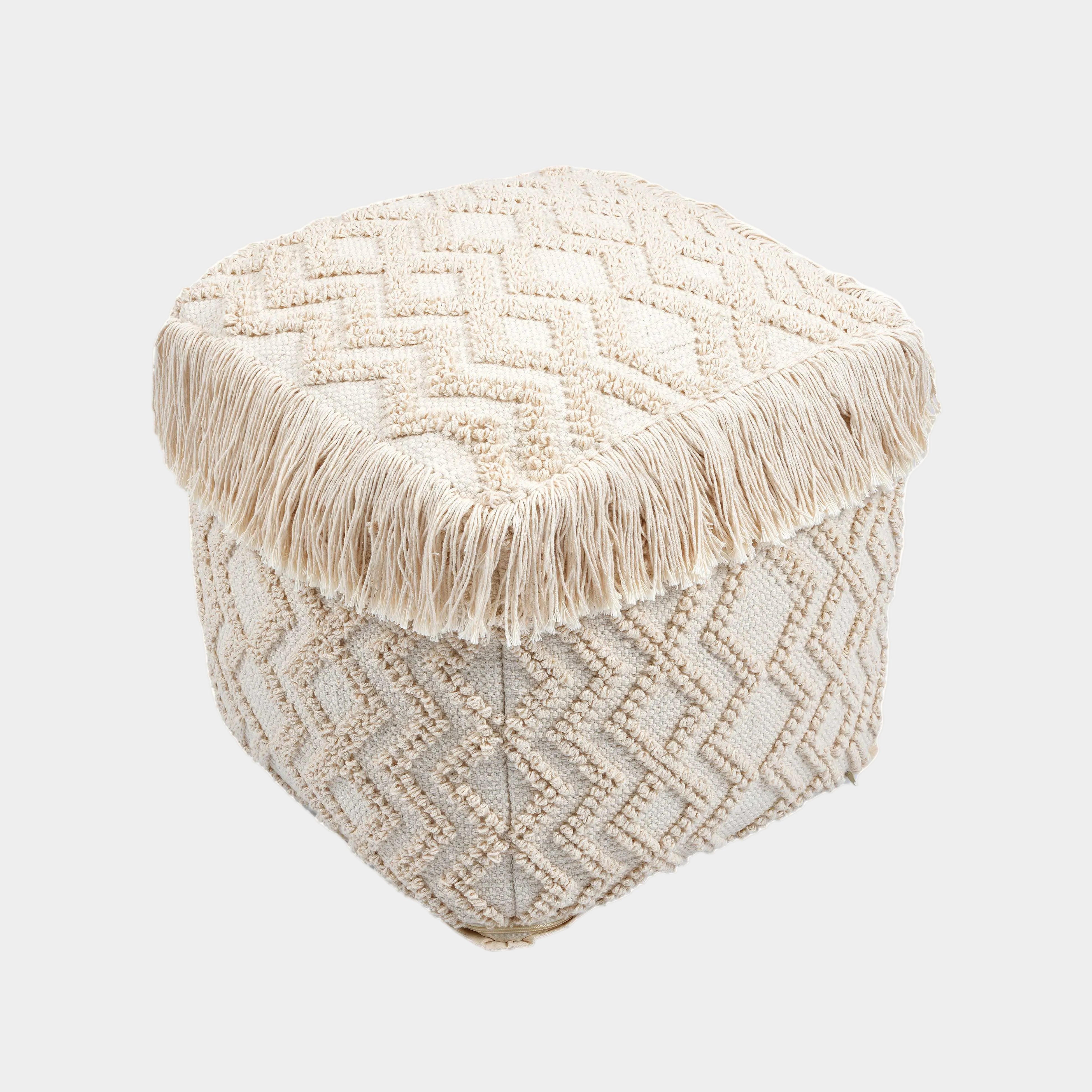 Inca Cream Cotton Pouf