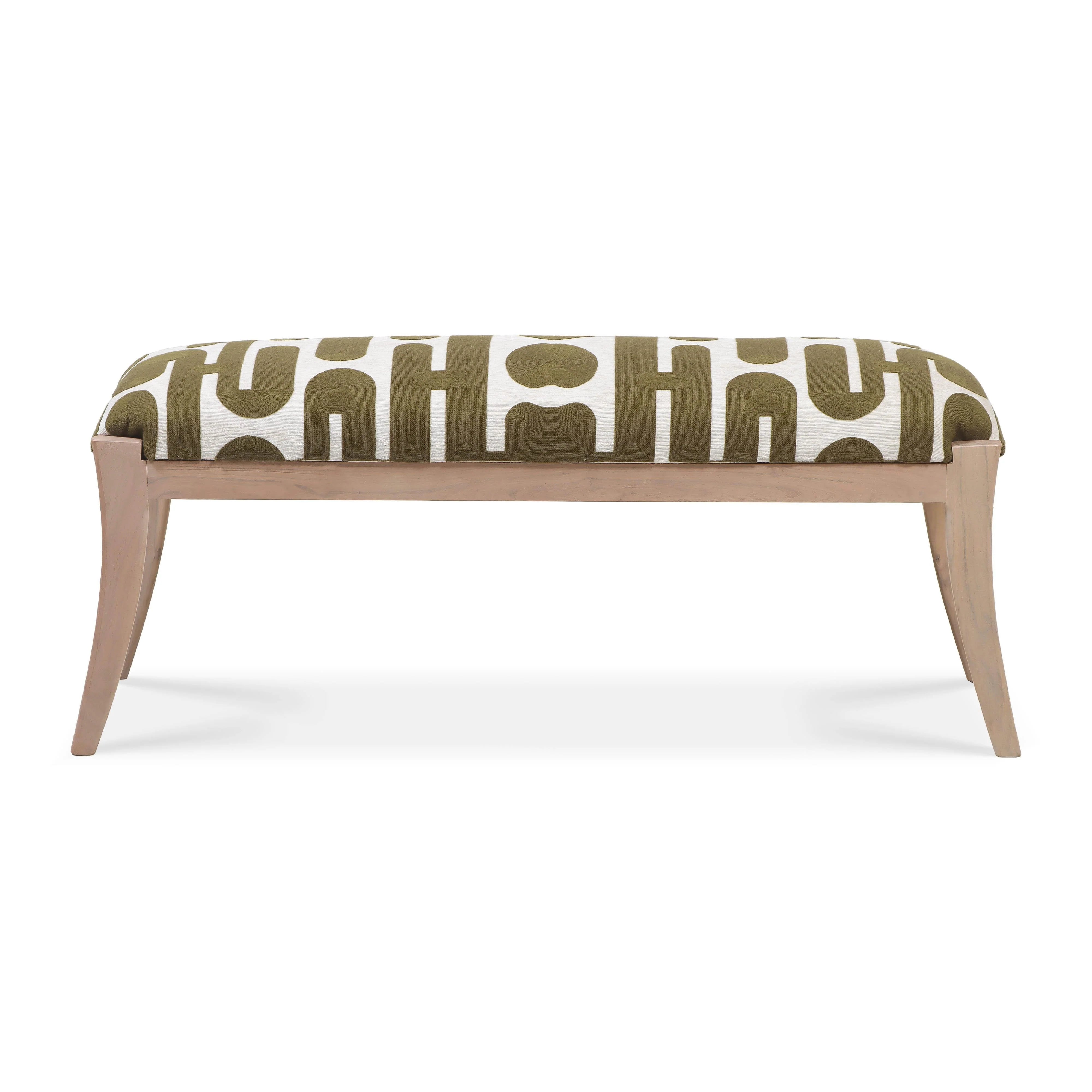 Banc brodé Arielle Olive et Blanc