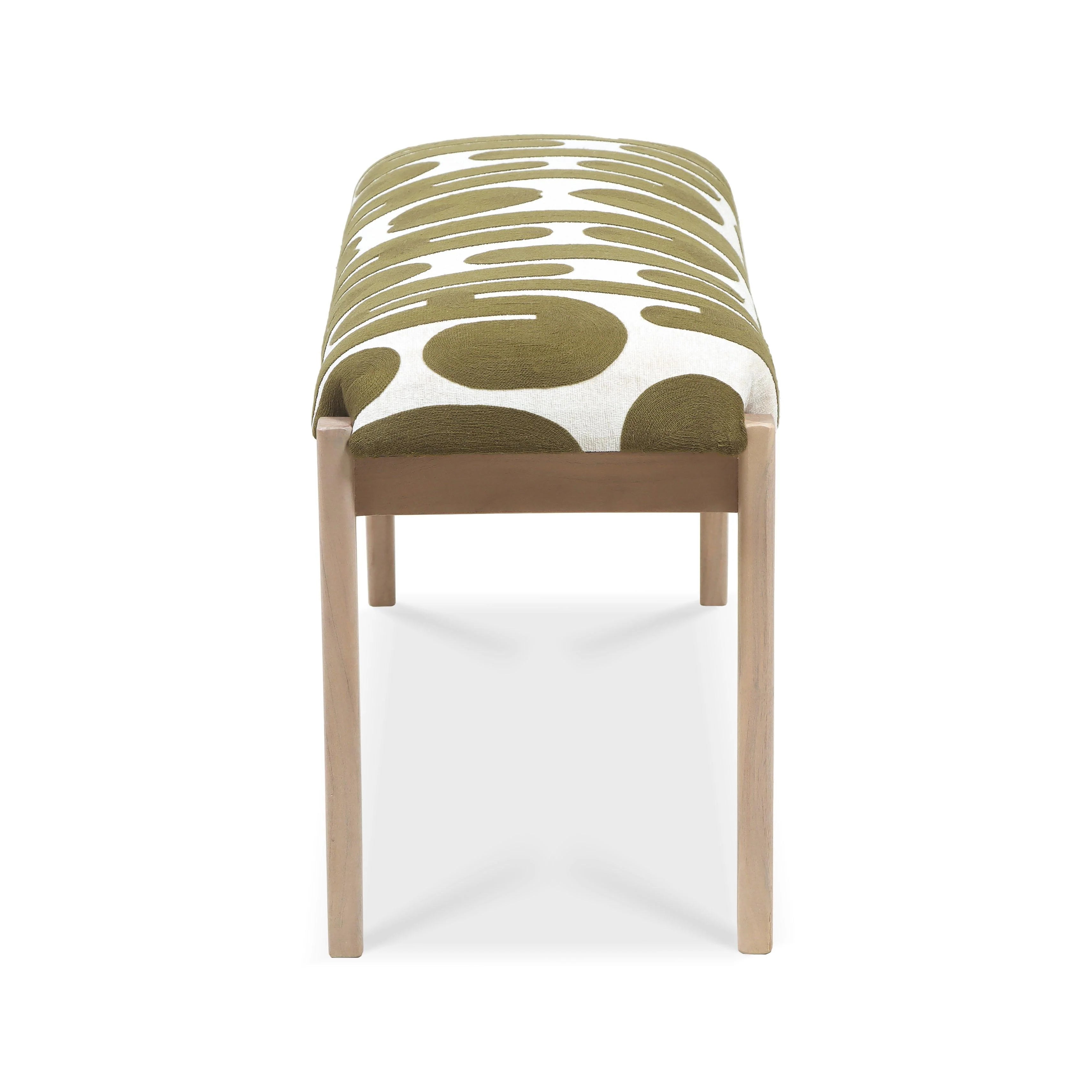 Banc brodé Arielle Olive et Blanc