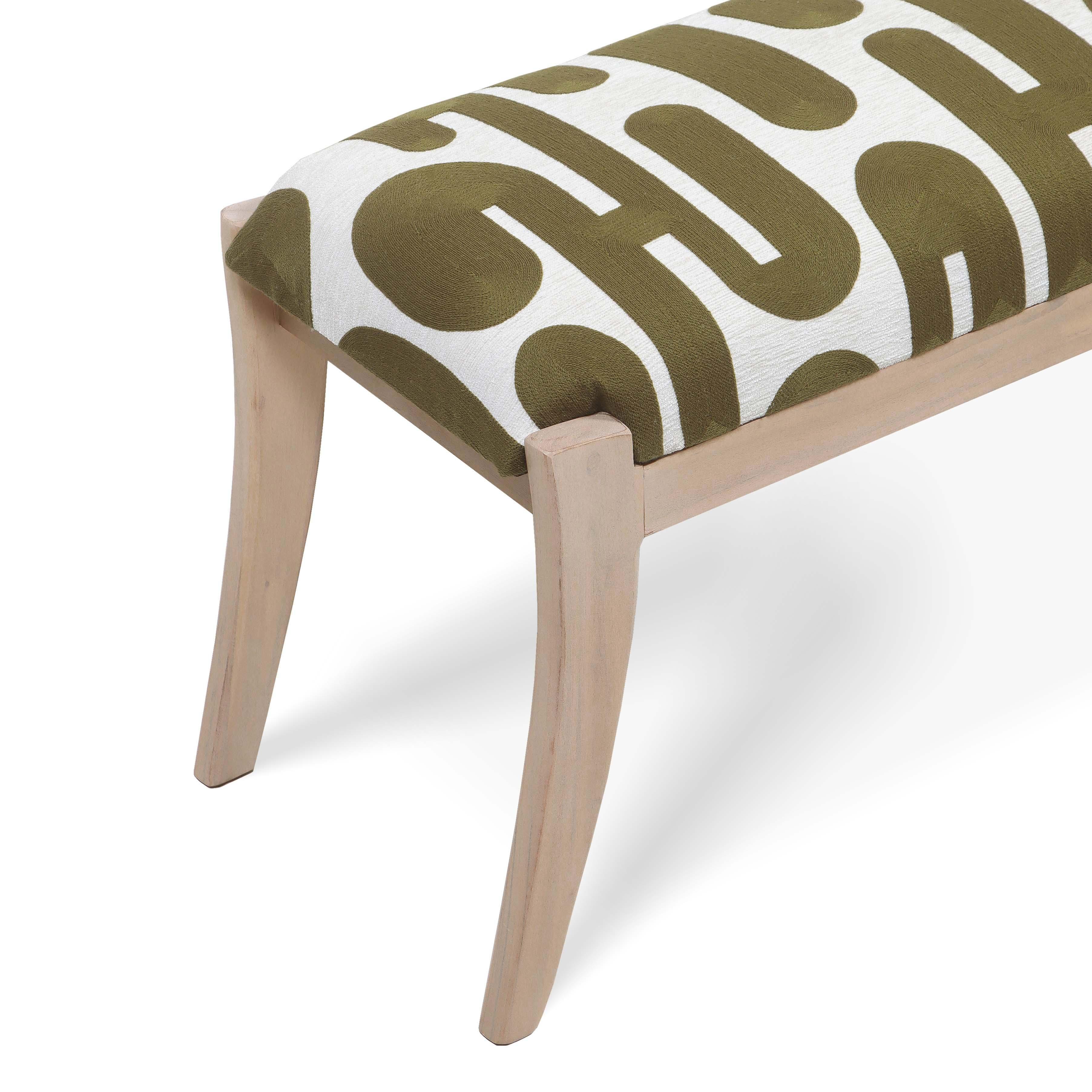 Banc brodé Arielle Olive et Blanc