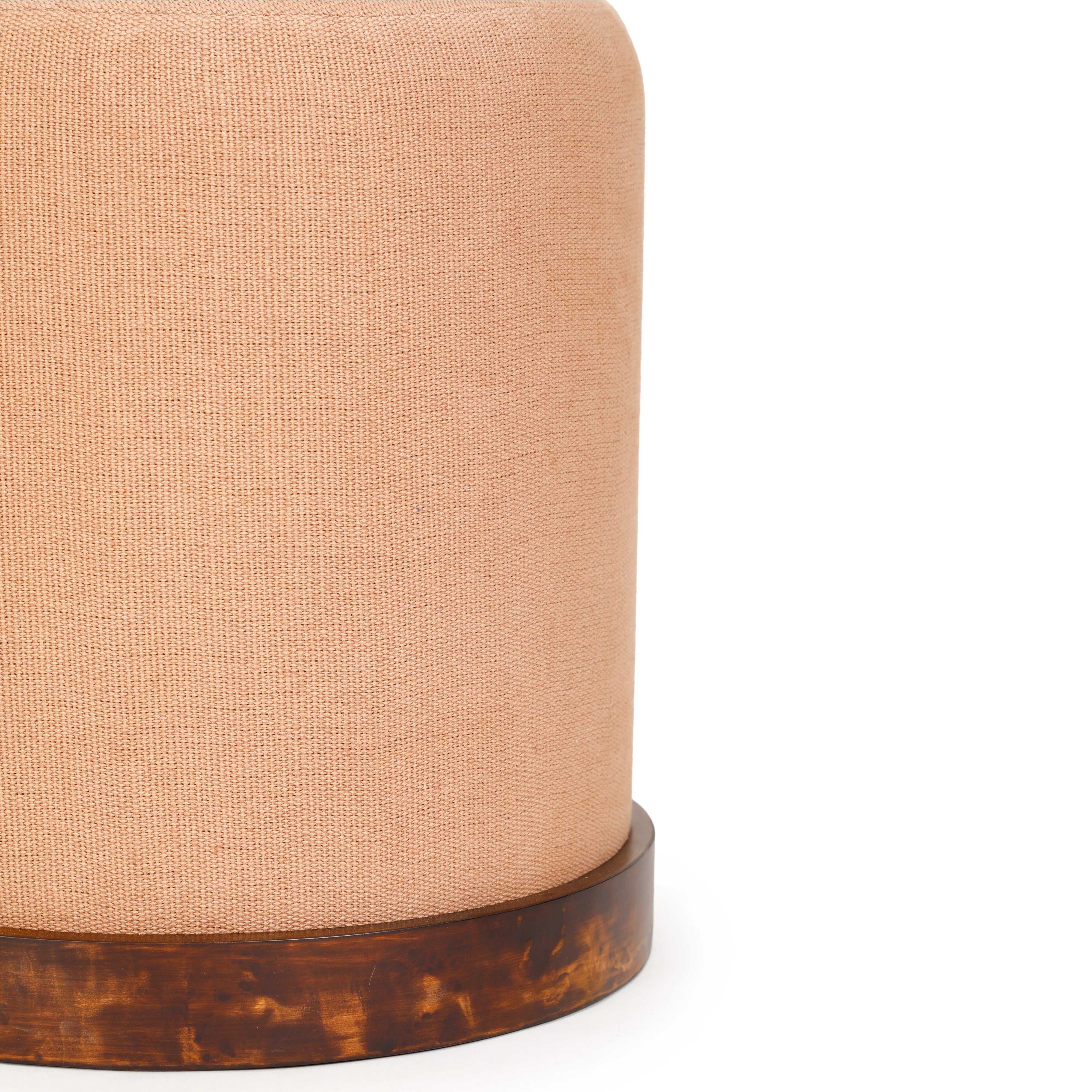 Como Burl and Cotton Jute Contract-Grade Accent Stool