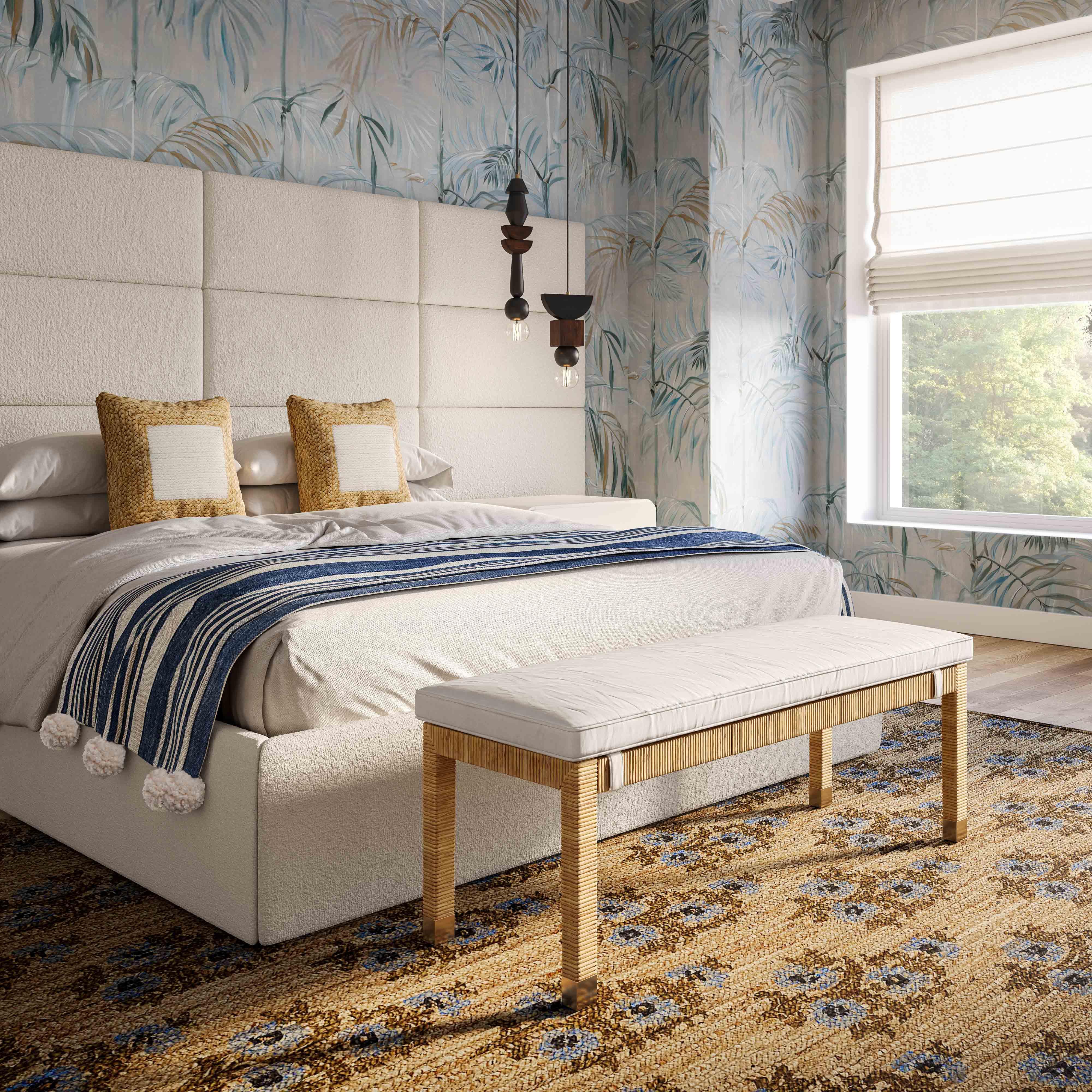 Banc en tissu de performance en rotin tressé Amara