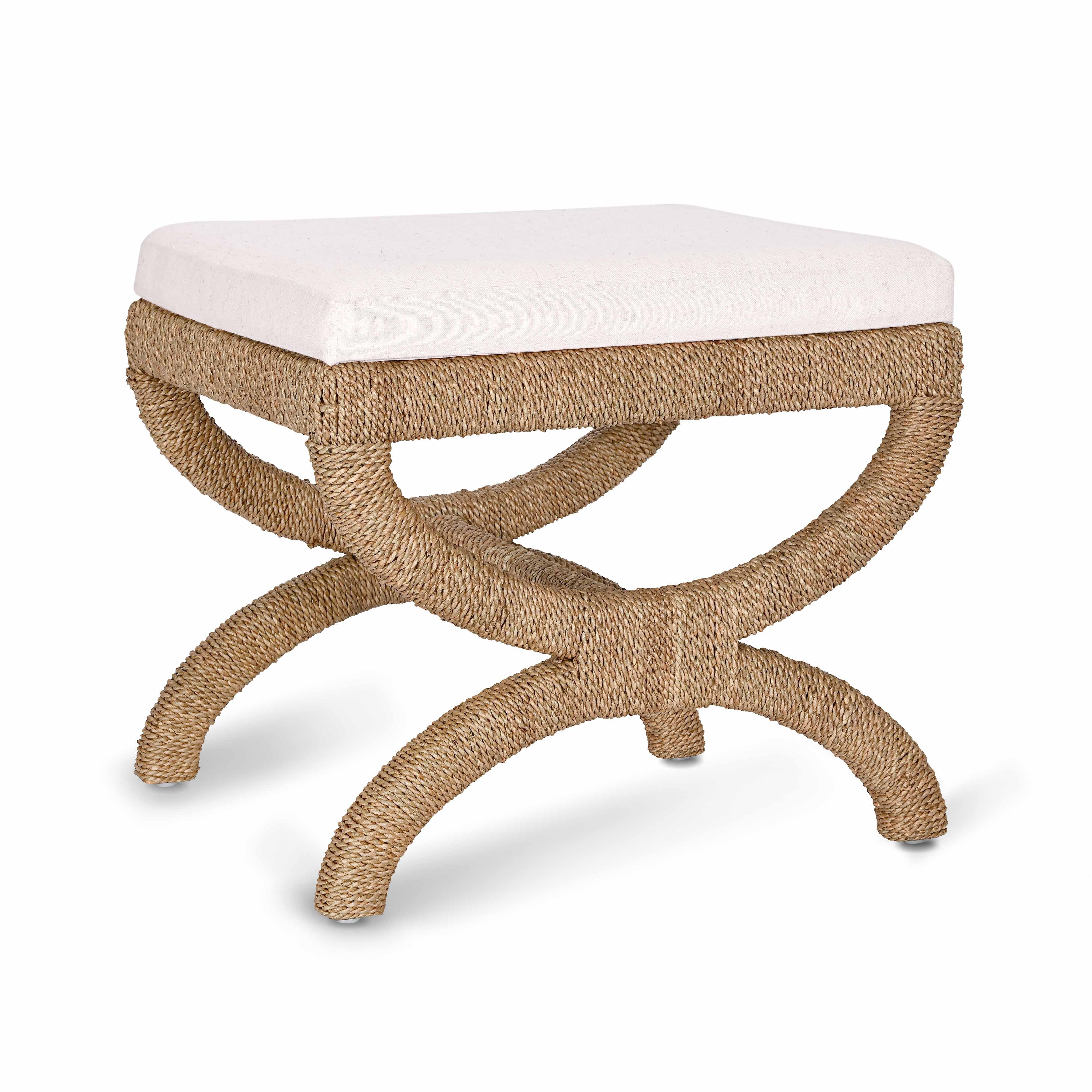 Kappa Cream Contract-Grade Fabric and Natural Seagrass Accent Stool