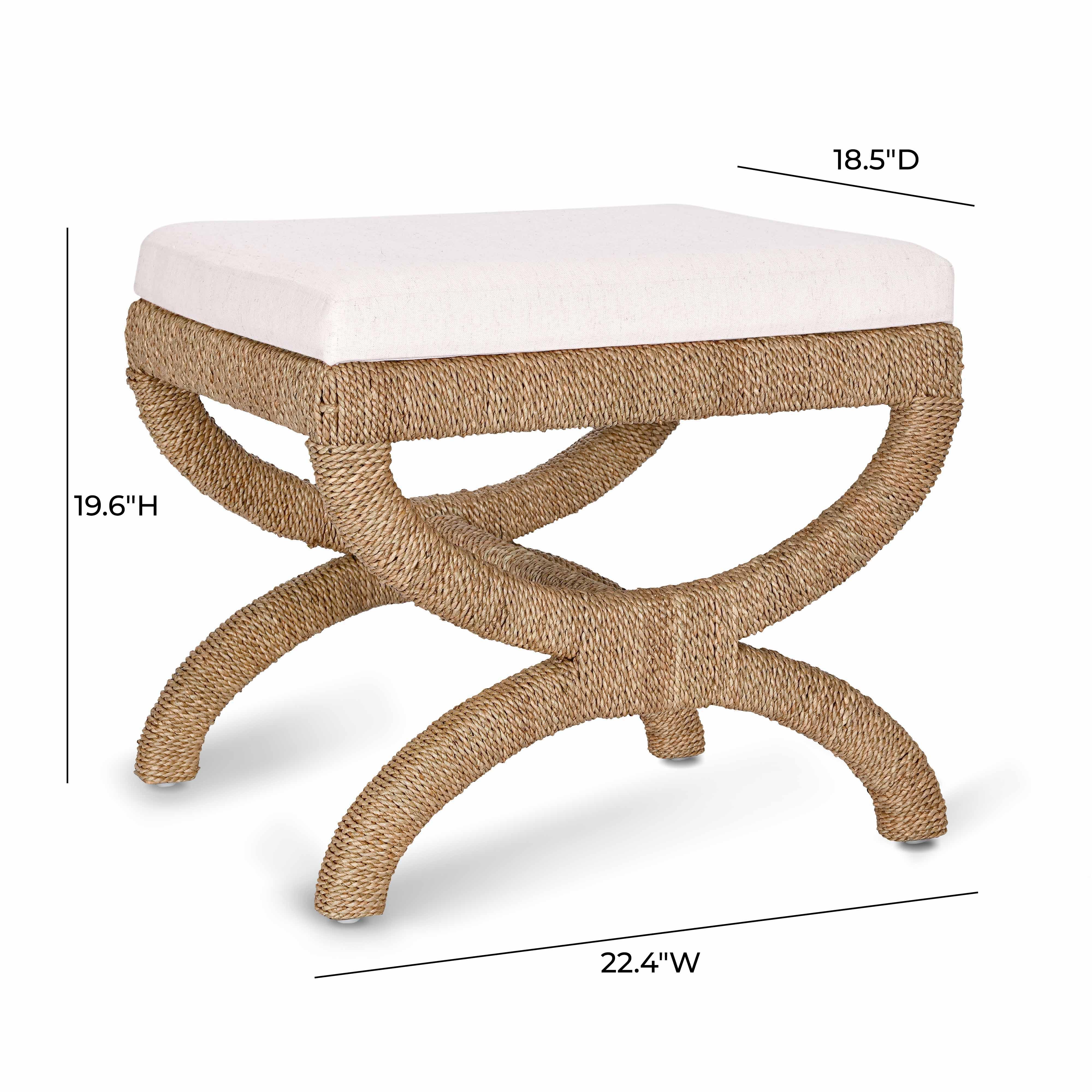 Kappa Cream Contract-Grade Fabric and Natural Seagrass Accent Stool
