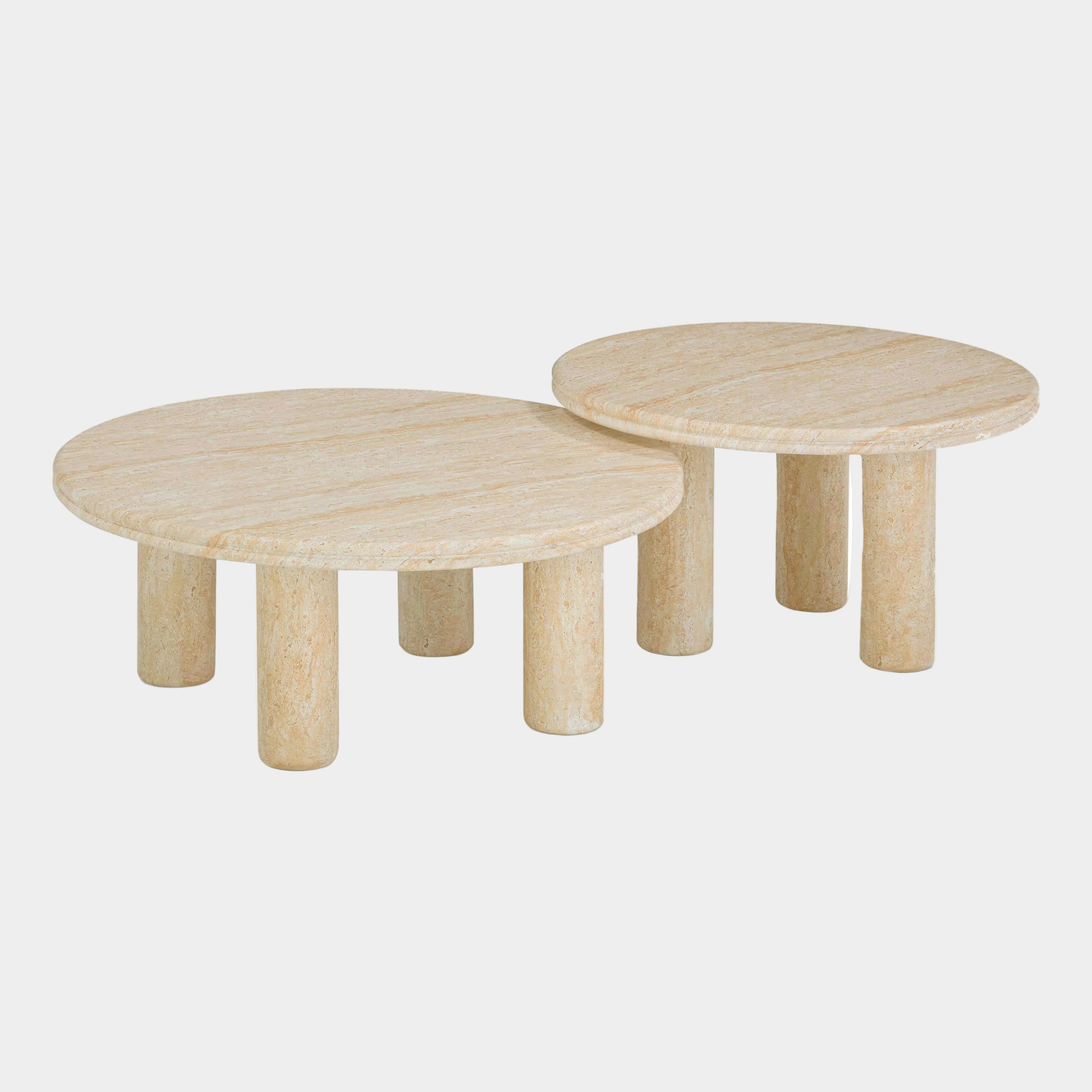 Amora 2-Piece Faux Travertine Indoor/Outdoor Nesting Accent Table Set
