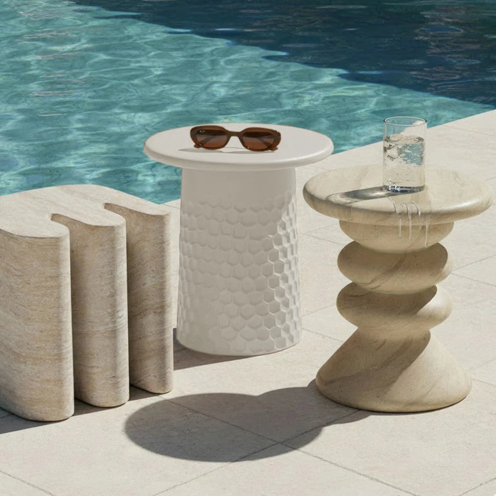 Hessa Indoor/Outdoor Concrete Chiseled Side Table