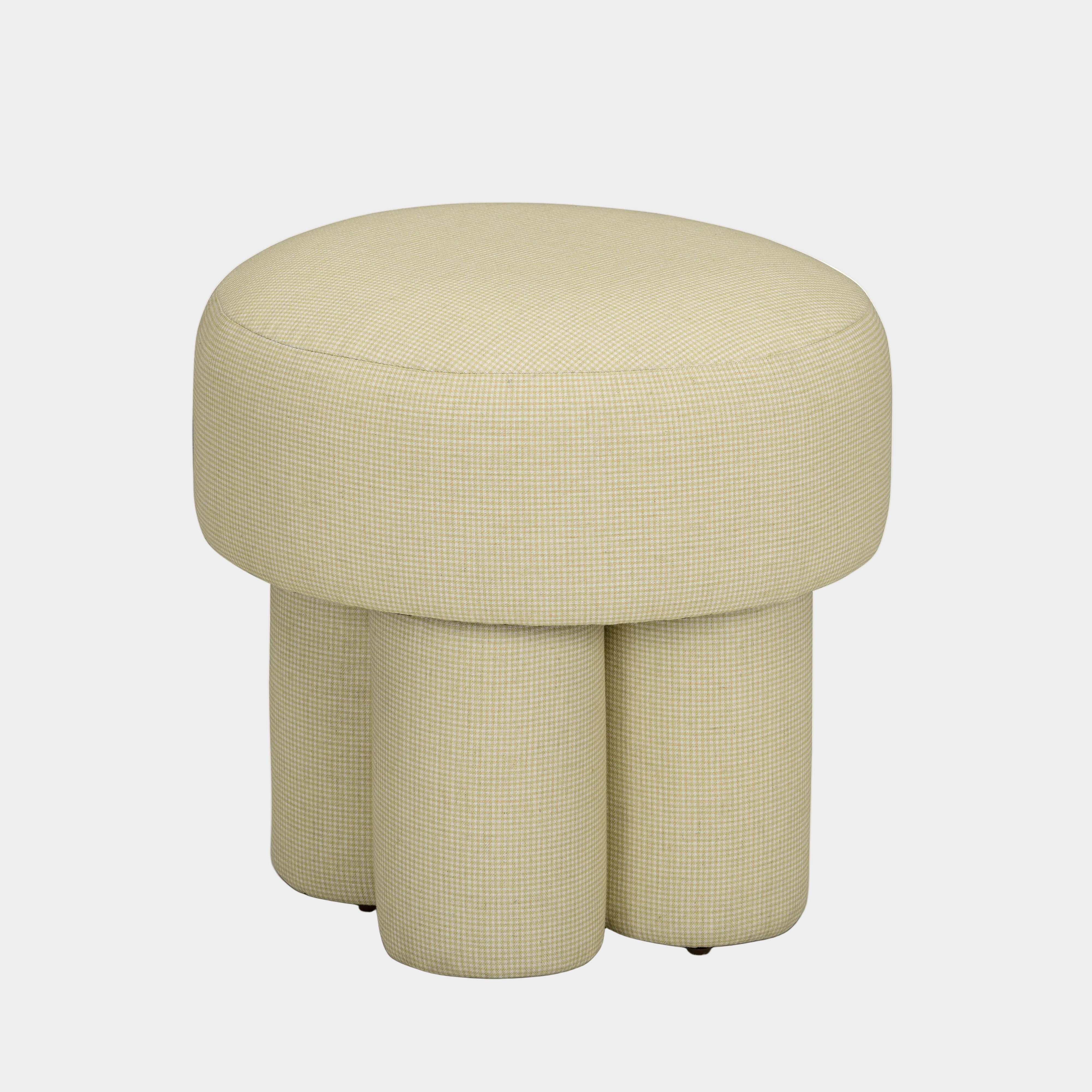 Masha Yellow Homespun Plaid Performance Linen Accent Stool