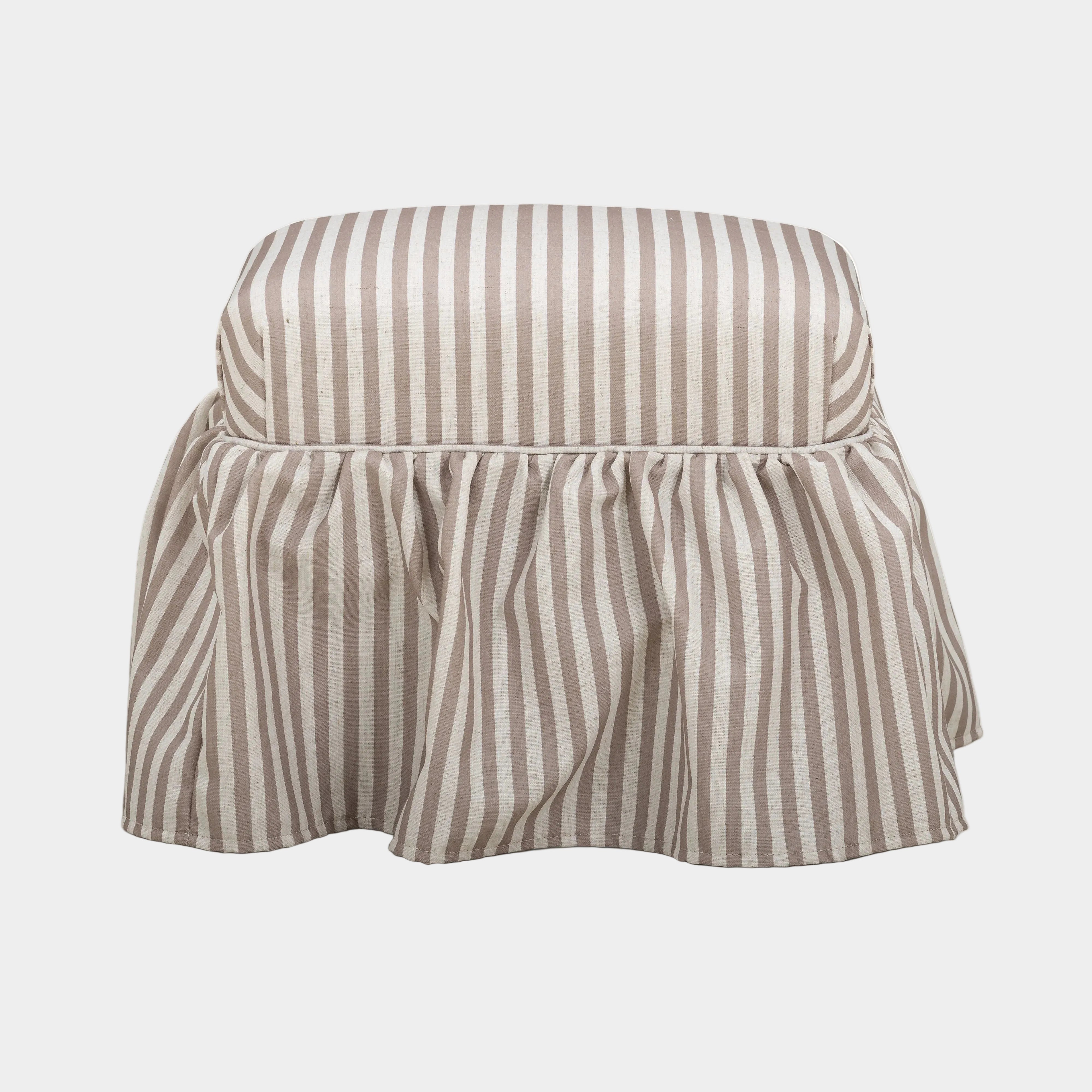 Gertrude Striped Performance Linen Skirted Ottoman