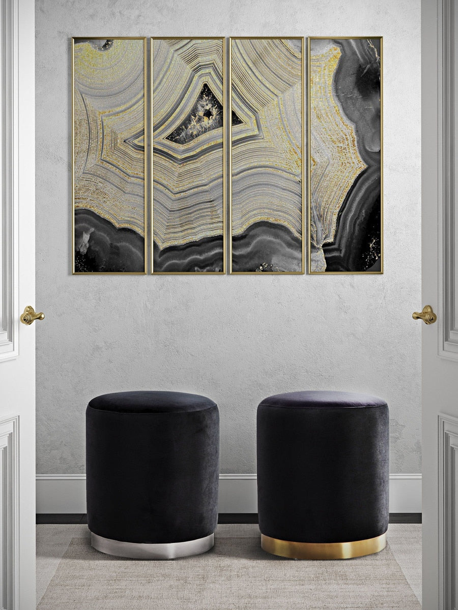 Opal Cream Velvet Ottoman with Gold Base