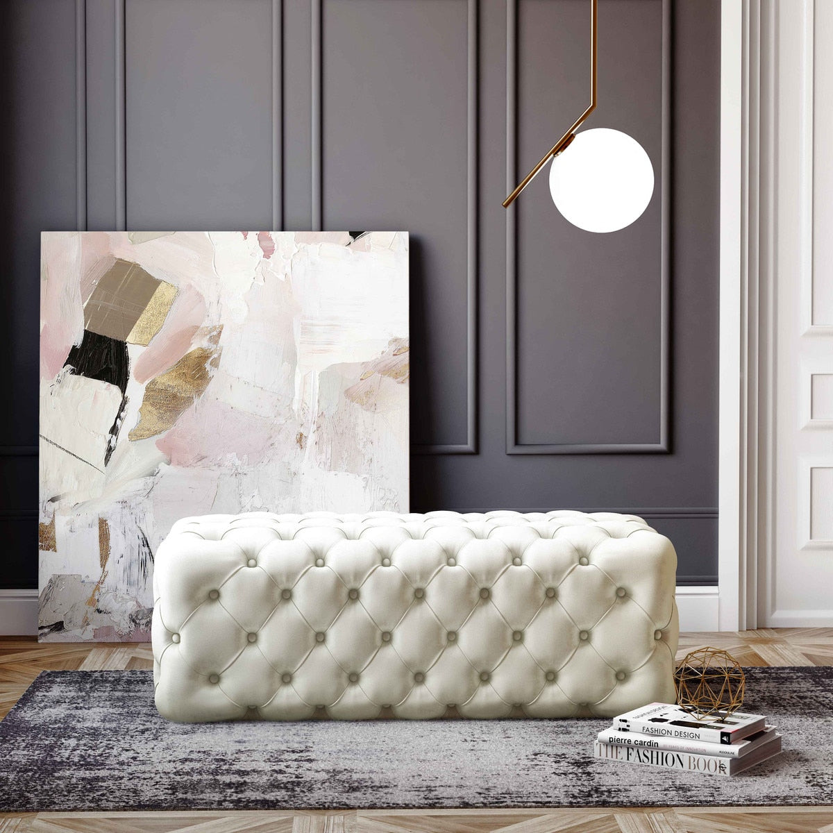 Pouf en velours crème Kaylee