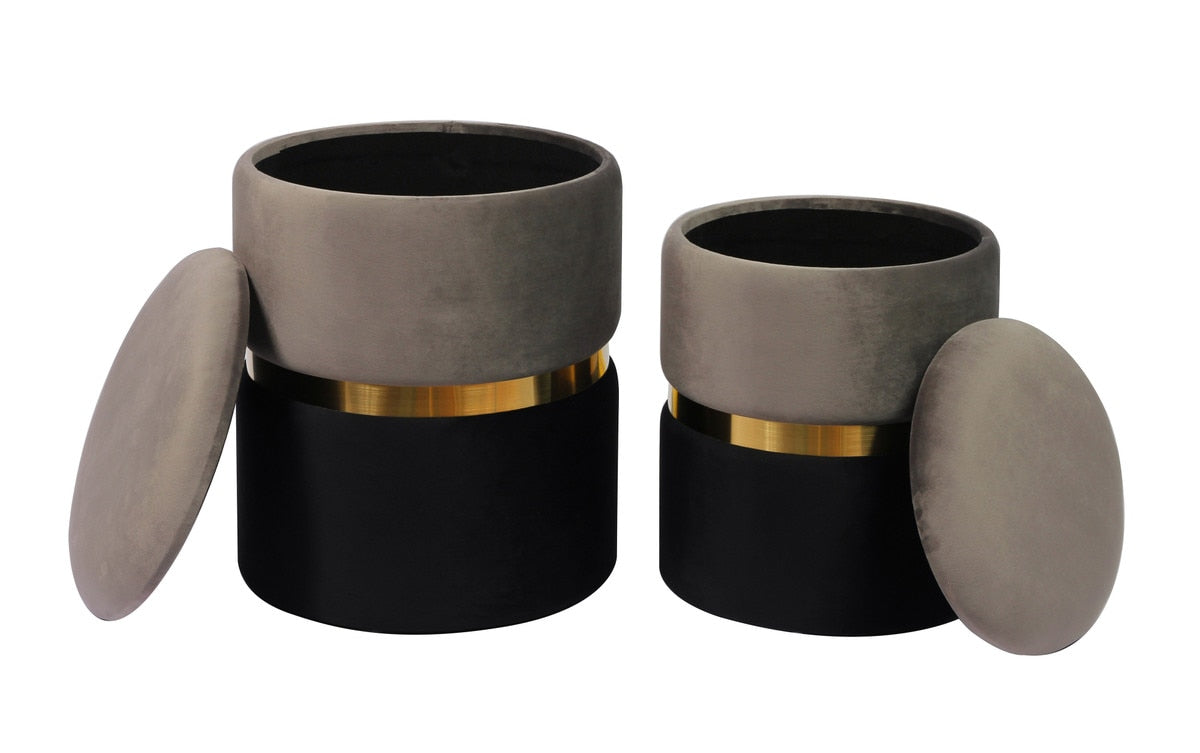 Poufs de rangement Gigi gris - Lot de 2